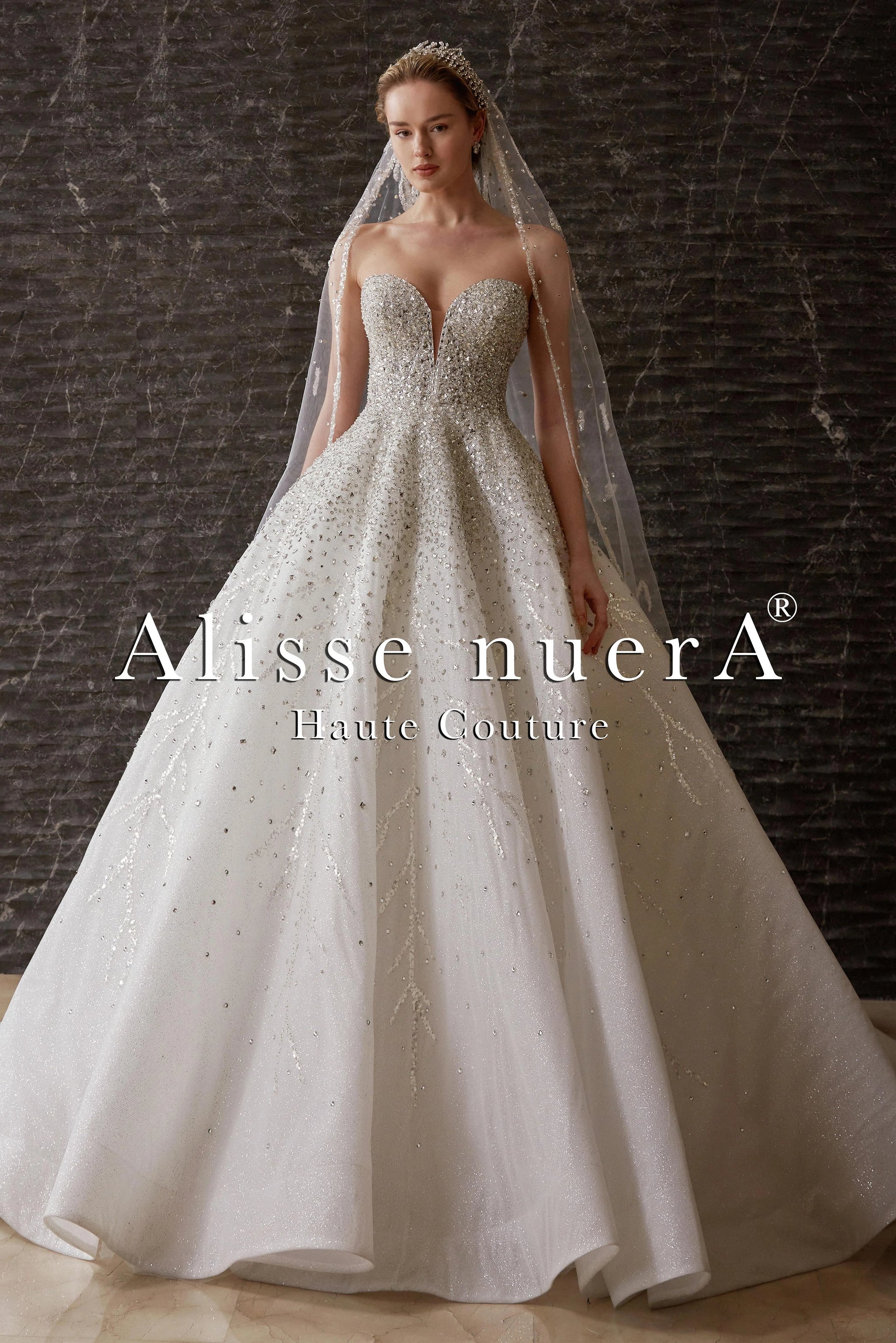 Sparkle Strapless Princess Wedding Dress with Rhinestone Embellished Long Veil - Alisse Bridal Snow/Winter-Diamond White / Stone - Lace - Tulle / 24 Sparkle Strapless Princess Wedding Dress with Rhinestone Embellished Long Veil - Alisse Bridal Snow/Winter-Diamond White / Stone - Lace - Tulle / 24