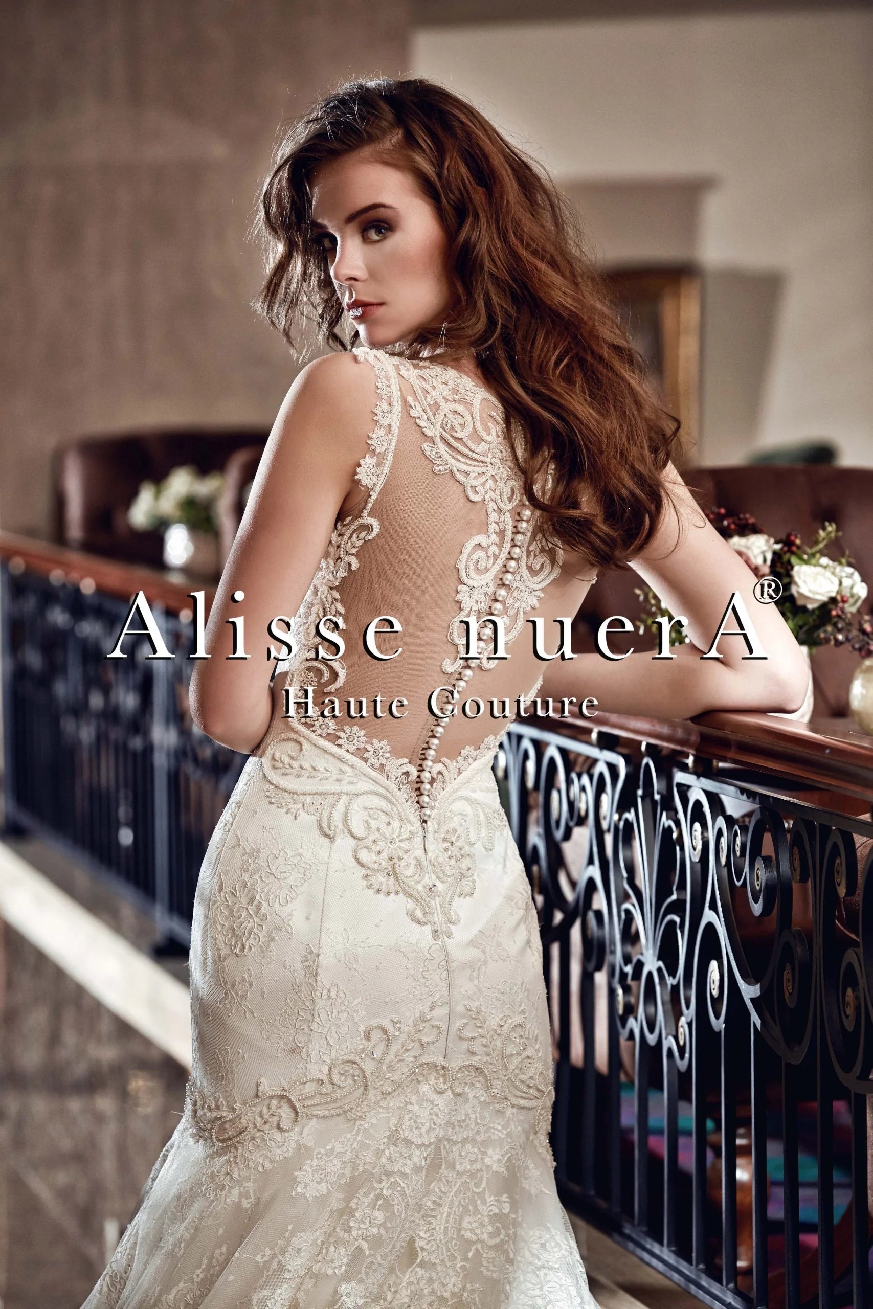 Square Neck Lace Embroidered Fit and Flare Wedding Dress