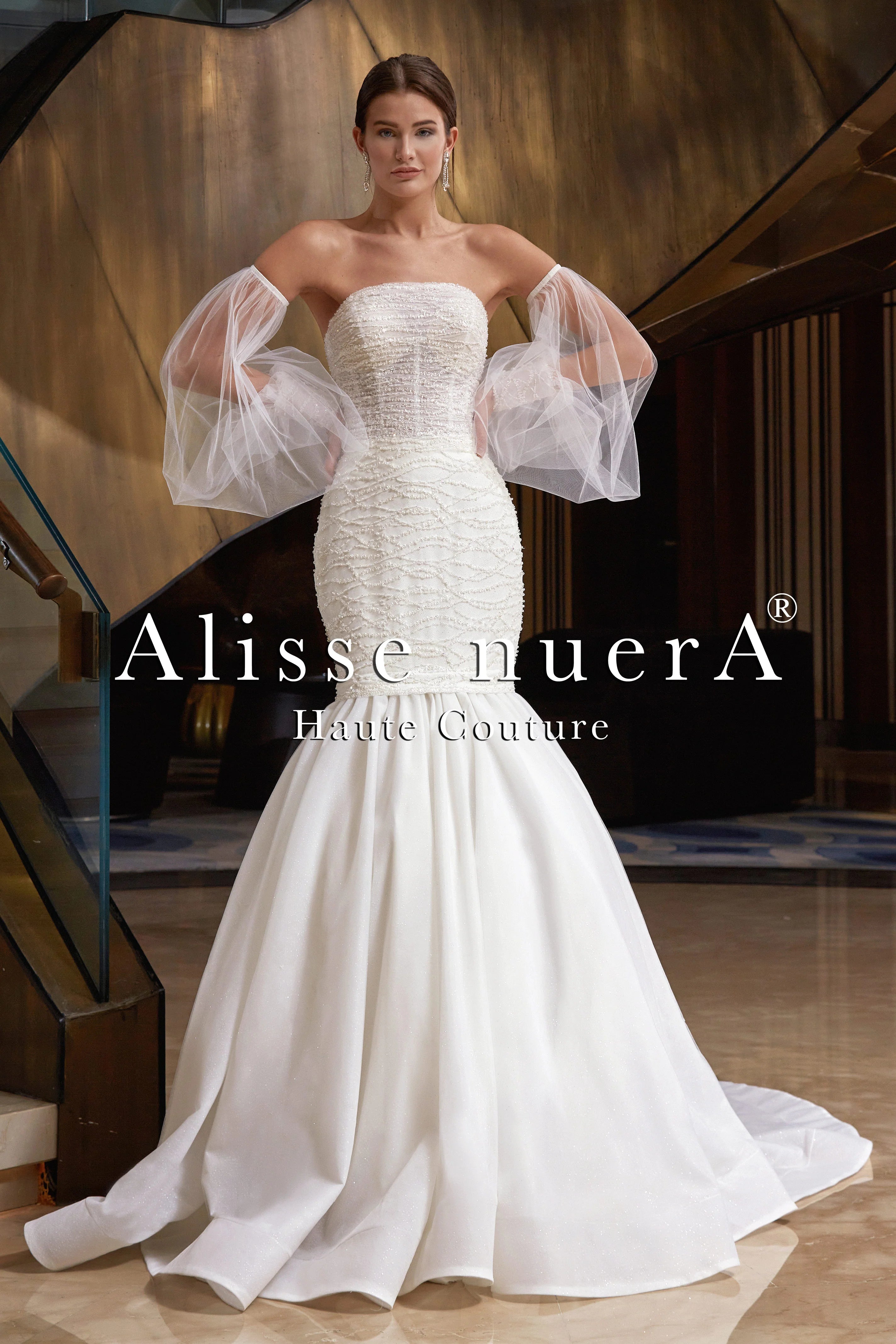 Strapless Convertible Wedding Gown with Detachable Tulle Sleeves Strapless Convertible Wedding Gown with Detachable Tulle Sleeves