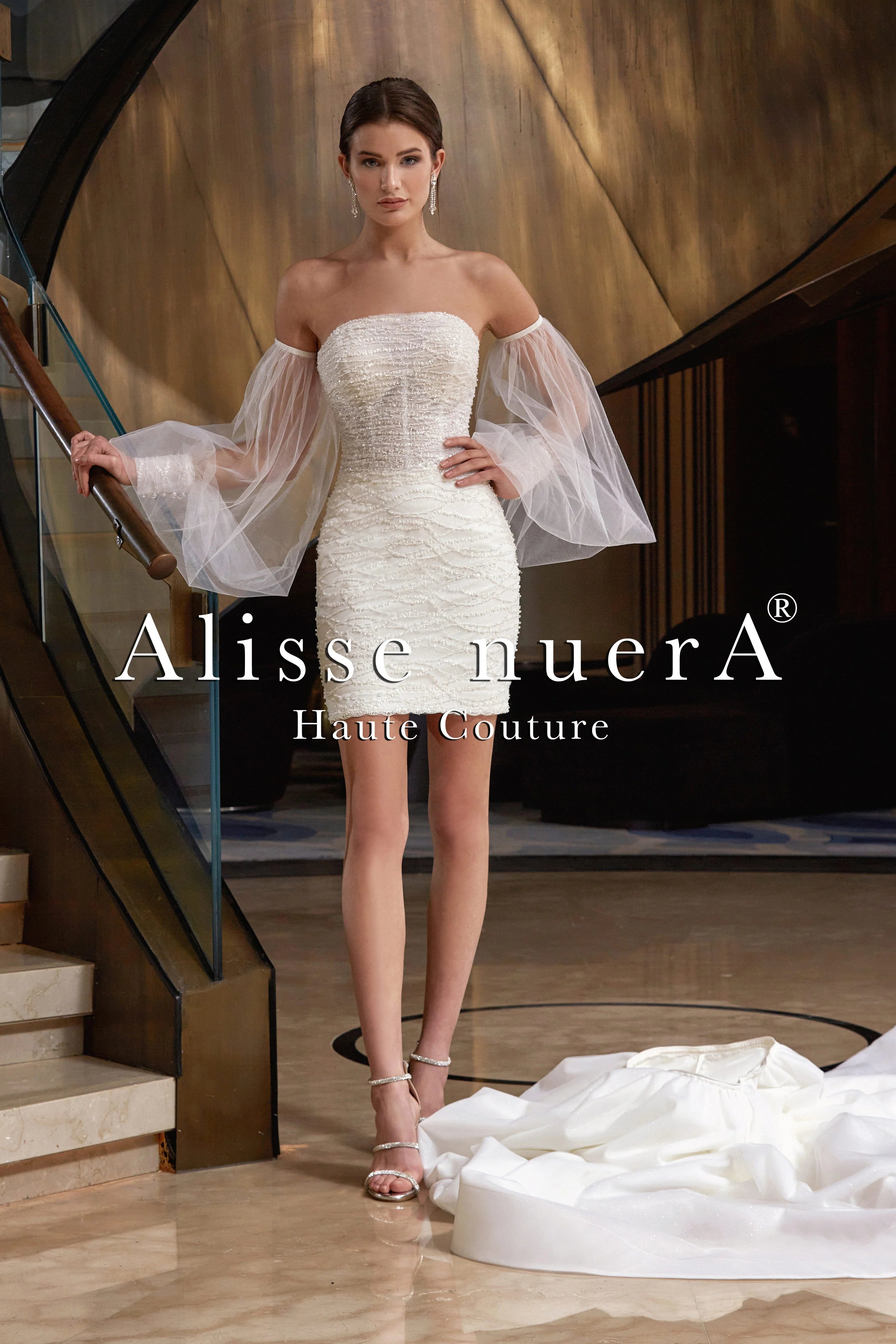 Strapless Convertible Wedding Gown with Detachable Tulle Sleeves - Alisse Bridal Off White / Lace / Tulle / 24 Strapless Convertible Wedding Gown with Detachable Tulle Sleeves - Alisse Bridal Off White / Lace / Tulle / 24