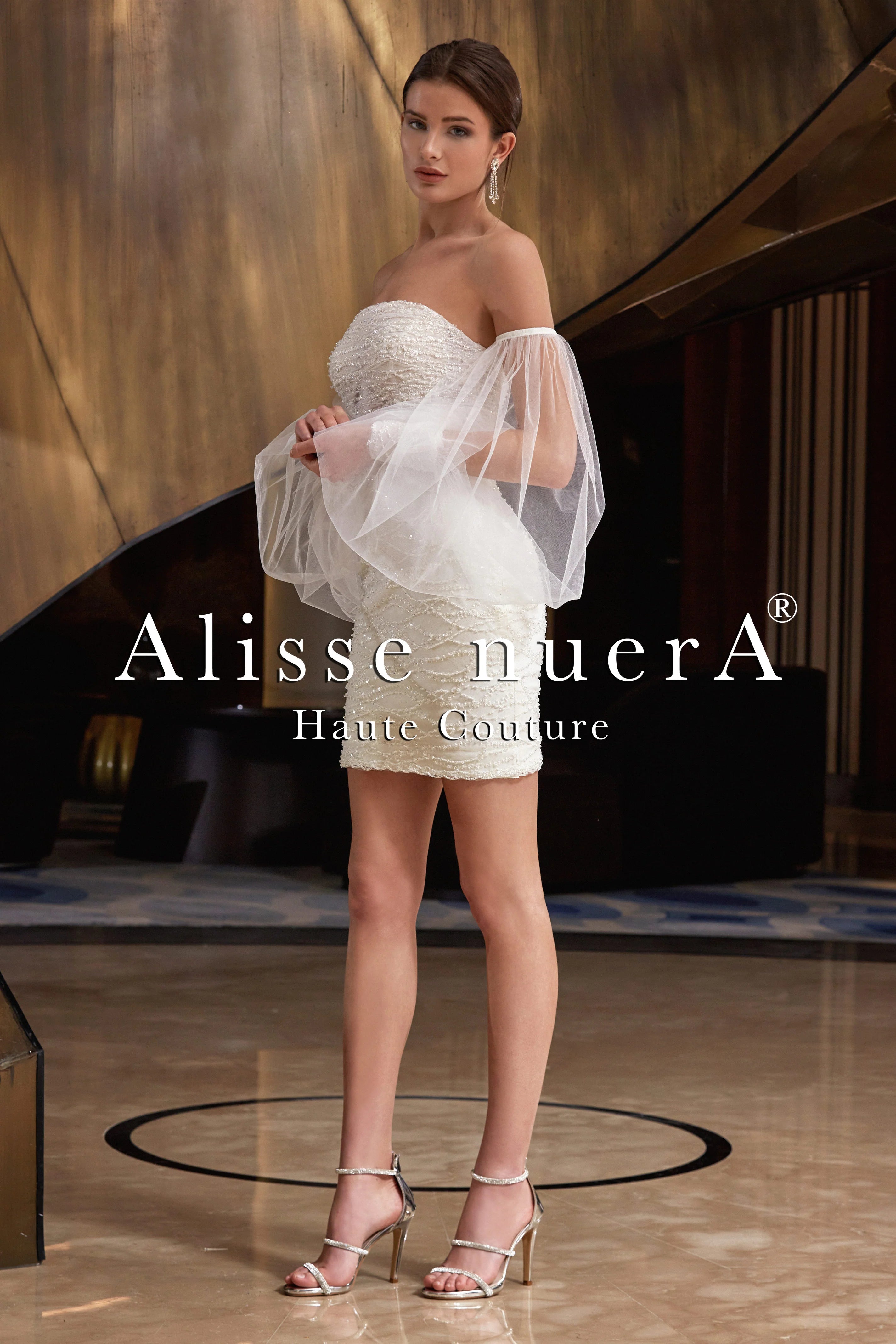 Strapless Convertible Wedding Gown with Detachable Tulle Sleeves - Alisse Bridal Off White / Lace / Tulle / 24 Strapless Convertible Wedding Gown with Detachable Tulle Sleeves - Alisse Bridal Off White / Lace / Tulle / 24