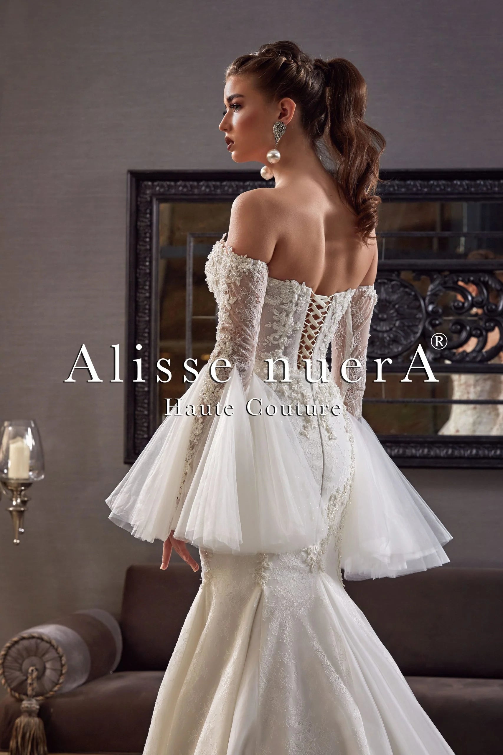 Sweetheart Floral Lace Mermaid Bridal Dress 2 in 1 Look With Detachable Long Sleeve Sweetheart Floral Lace Mermaid Bridal Dress 2 in 1 Look With Detachable Long Sleeve