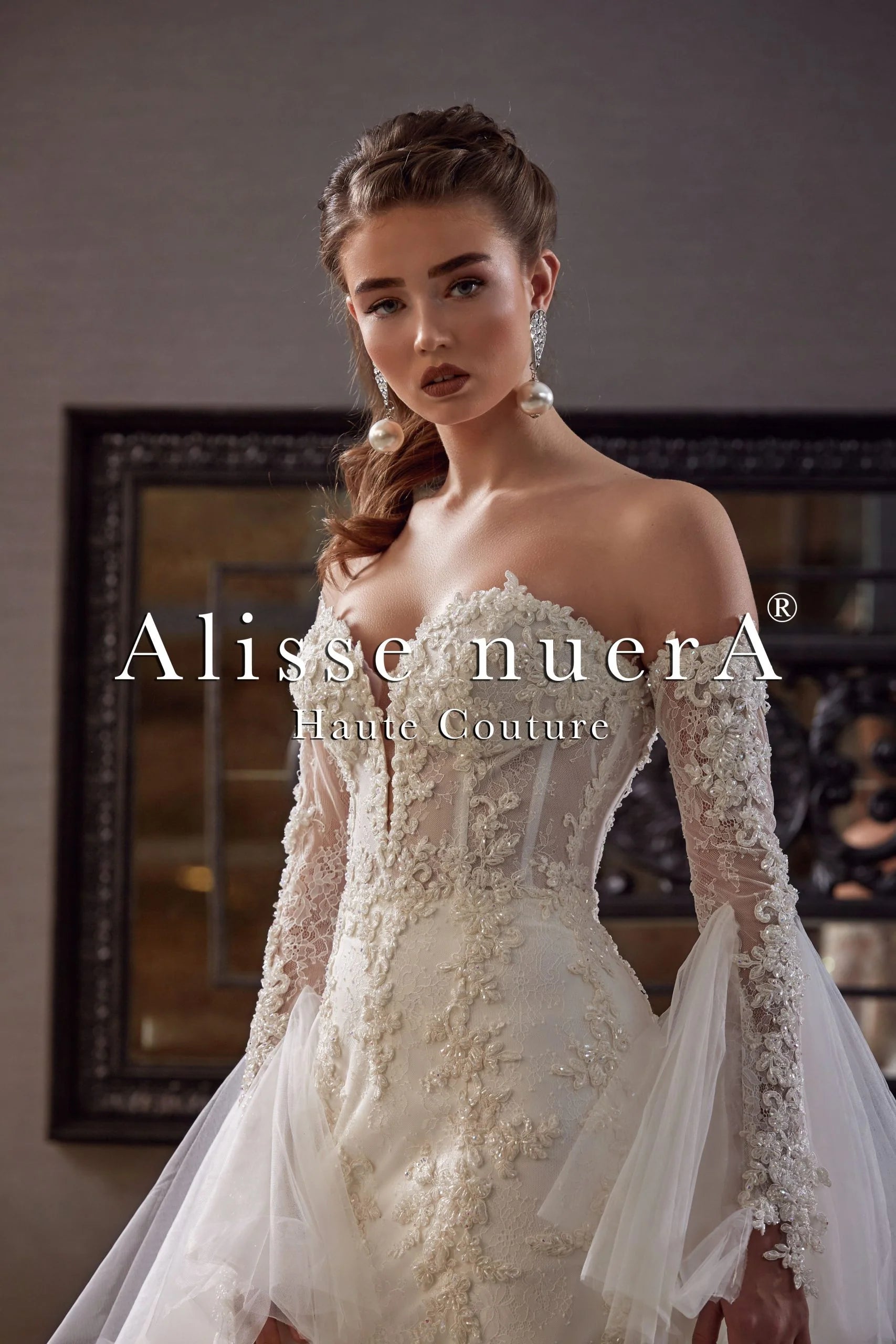Sweetheart Floral Lace Mermaid Bridal Dress 2 in 1 Look With Detachable Long Sleeve Sweetheart Floral Lace Mermaid Bridal Dress 2 in 1 Look With Detachable Long Sleeve