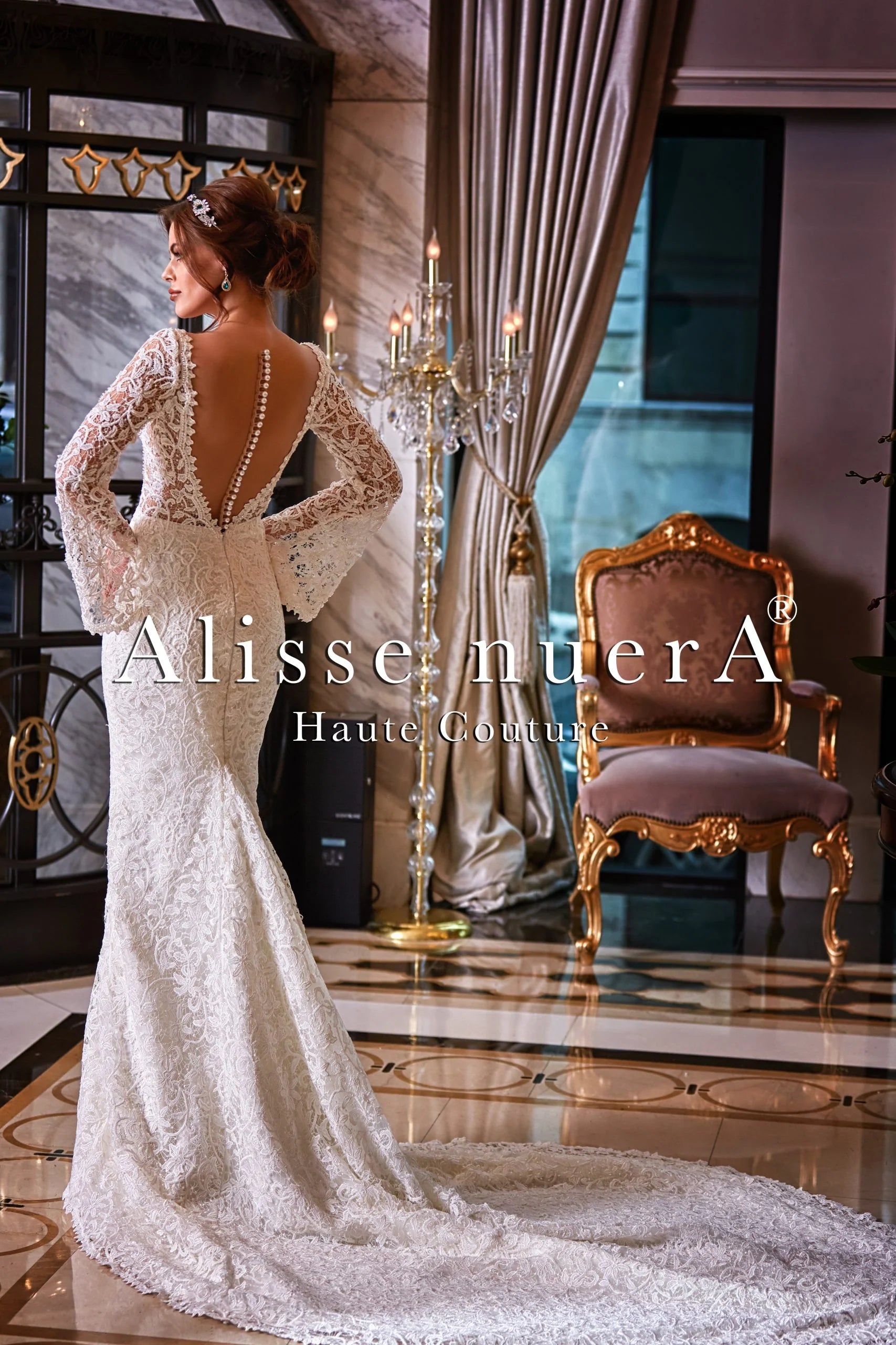Transparent Top Lace Bridal Dress with Button Down Back Transparent Top Lace Bridal Dress with Button Down Back