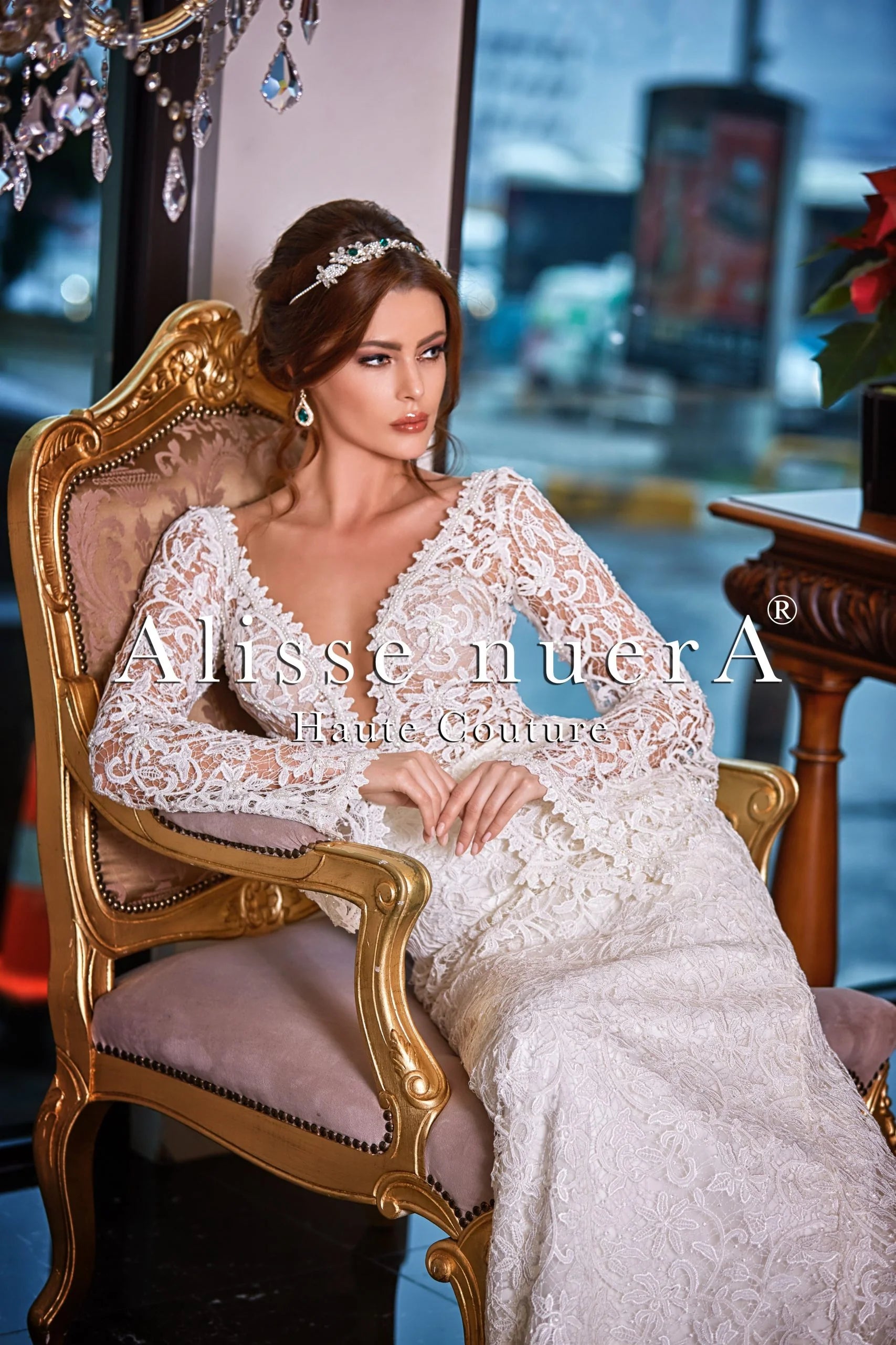 Transparent Top Lace Bridal Dress with Button Down Back Transparent Top Lace Bridal Dress with Button Down Back