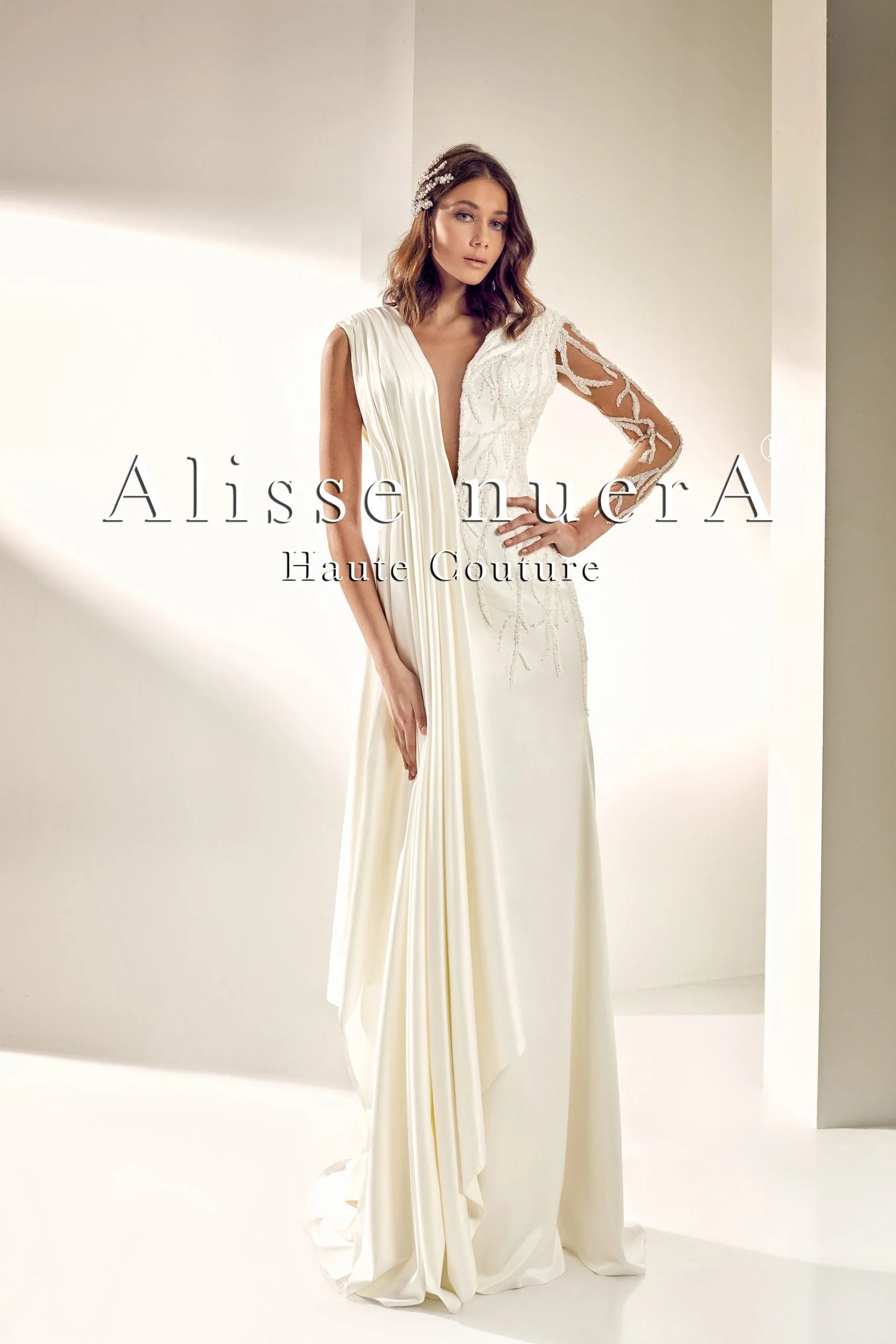 V Neck One Shoulder Drape Grecian Wedding Dress V Neck One Shoulder Drape Grecian Wedding Dress