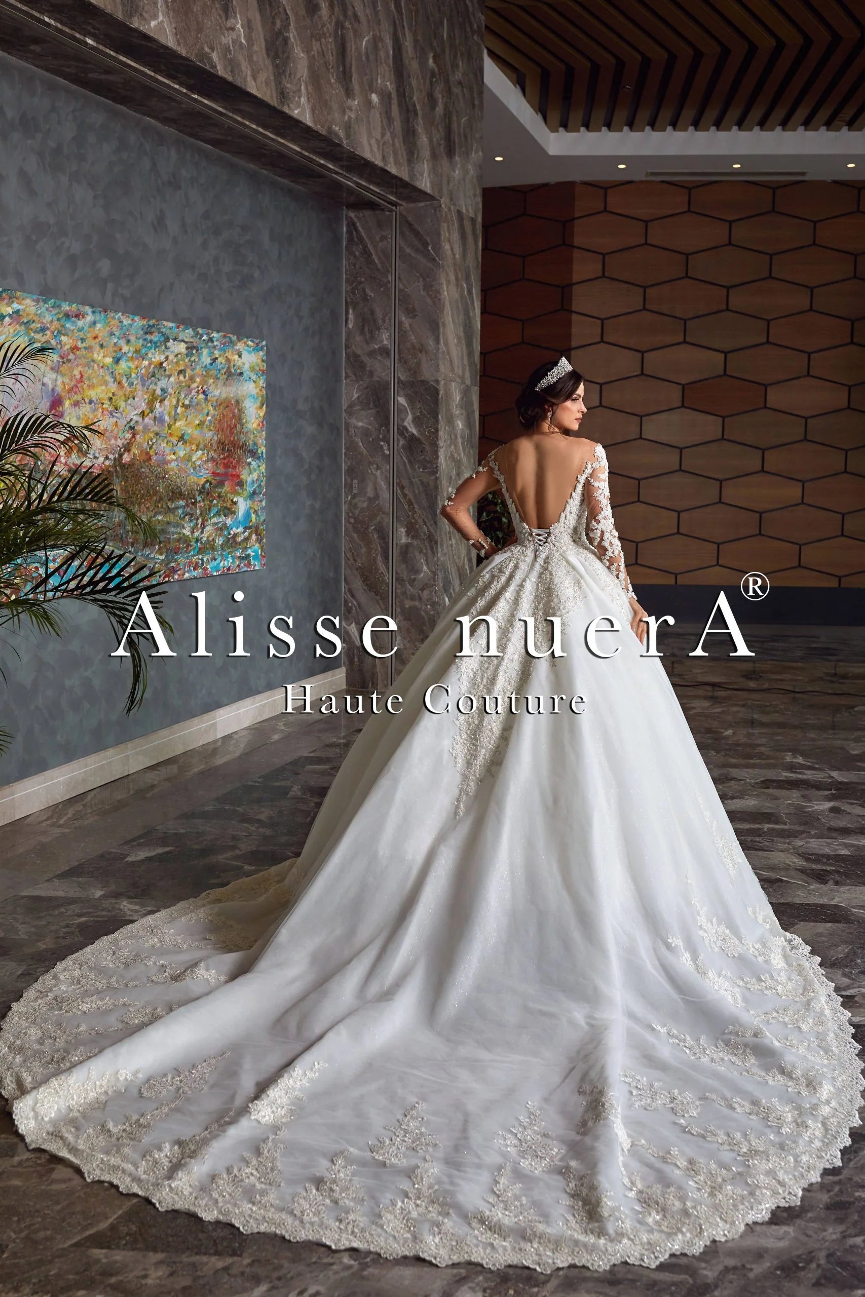 Backless Off White Floral Wedding Dress with Long Sleeve - Alisse Bridal Backless Off White Floral Wedding Dress with Long Sleeve - Alisse Bridal