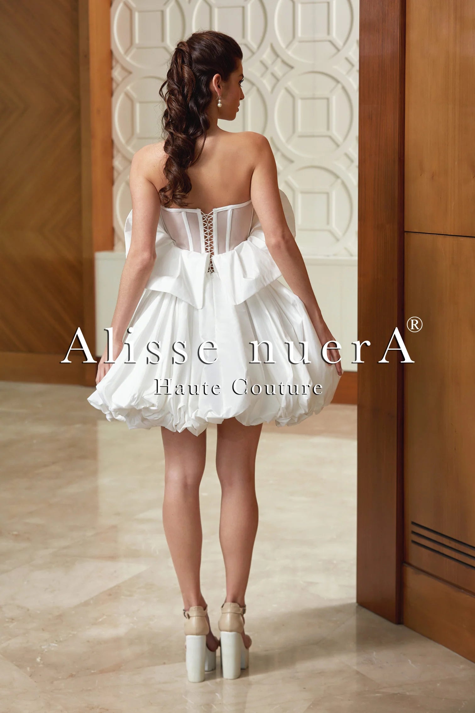 Balloon Skirted Strapless Special Design Mini Wedding Dress Model - Alisse Bridal 2 / White Balloon Skirted Strapless Special Design Mini Wedding Dress Model - Alisse Bridal 2 / White