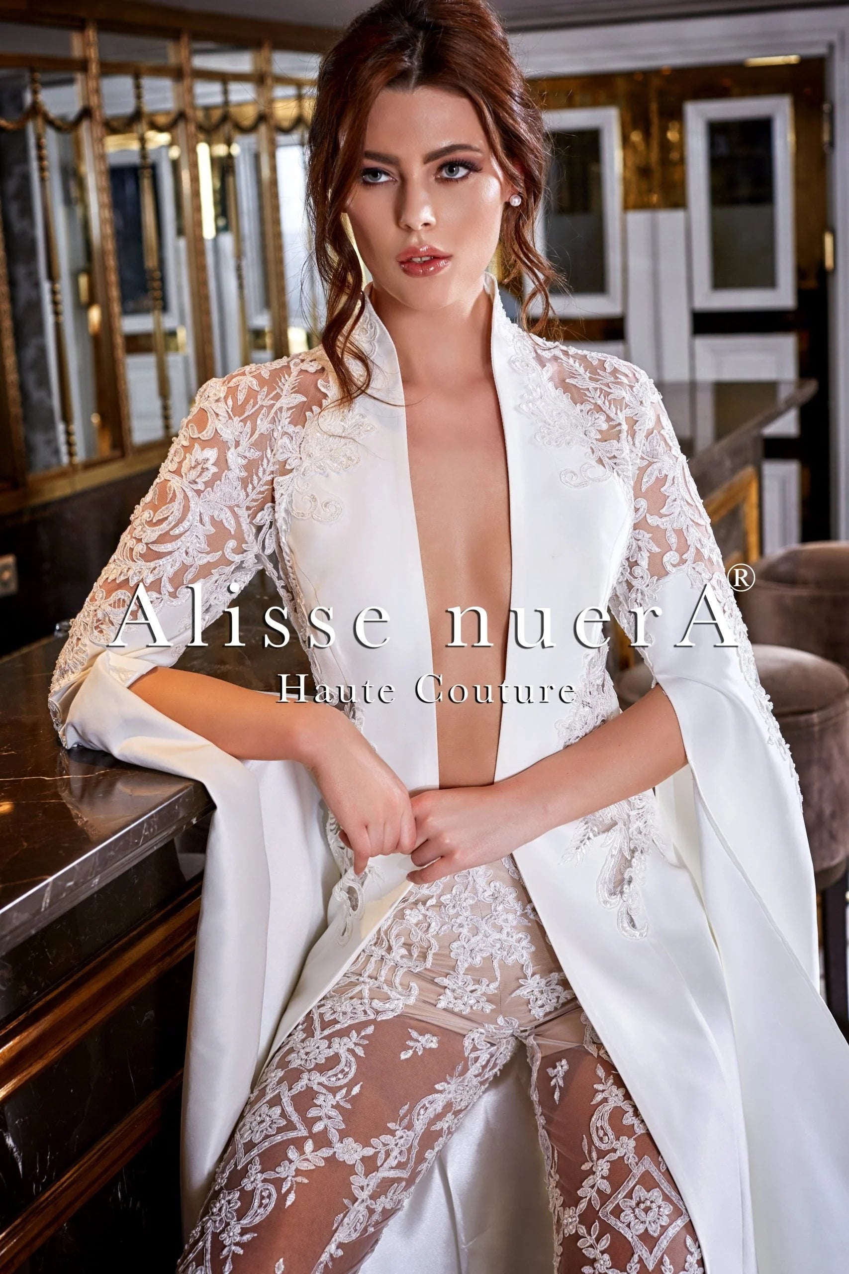 Bridal Suit with Lace Trousers