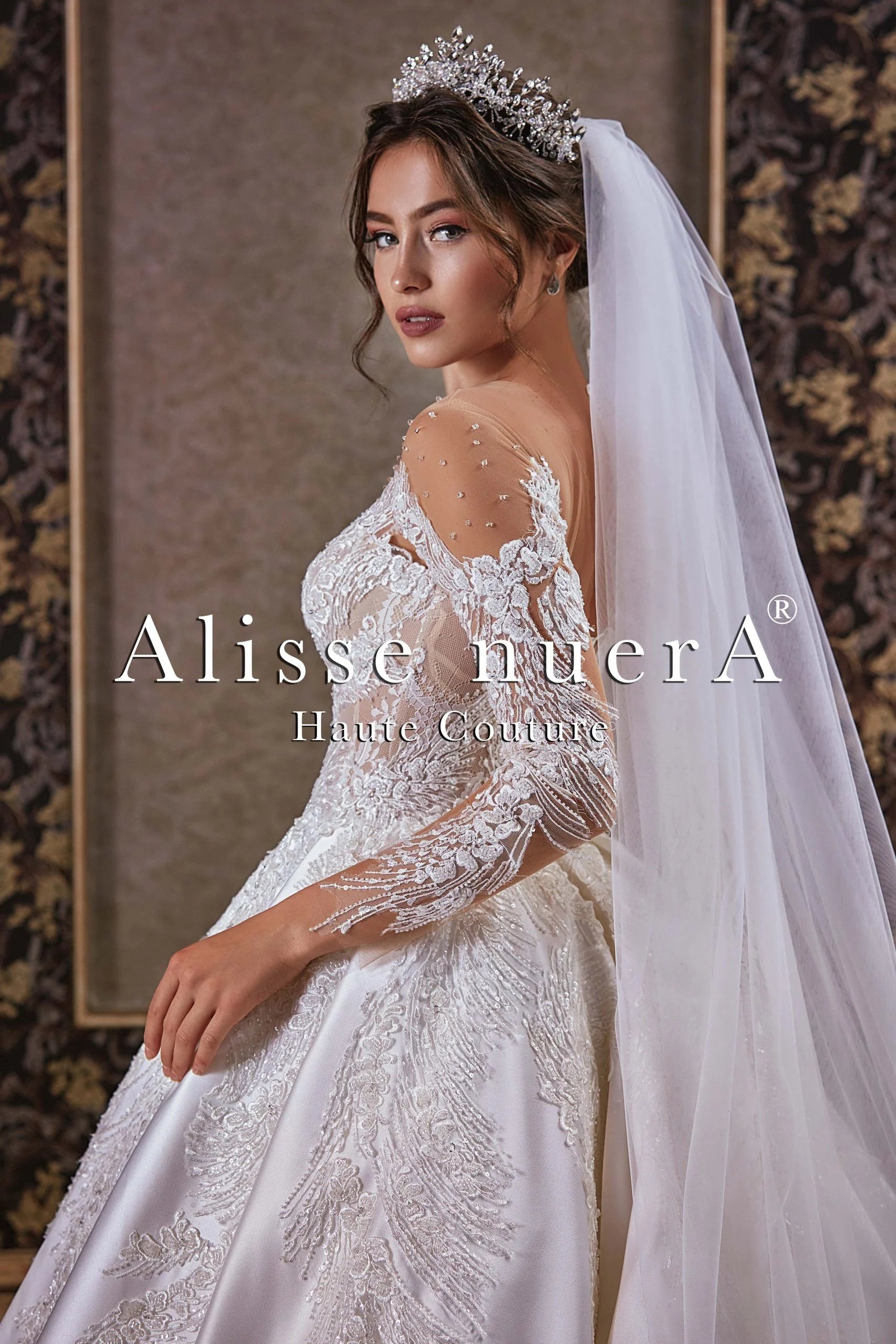 Crystal Beaded Sheer Illusion Sweetheart Neckline Satin Pleated Wedding Gown - Alisse Bridal Winter White / Satin - Crystal Beaded / 14 Crystal Beaded Sheer Illusion Sweetheart Neckline Satin Pleated Wedding Gown - Alisse Bridal Winter White / Satin - Crystal Beaded / 14