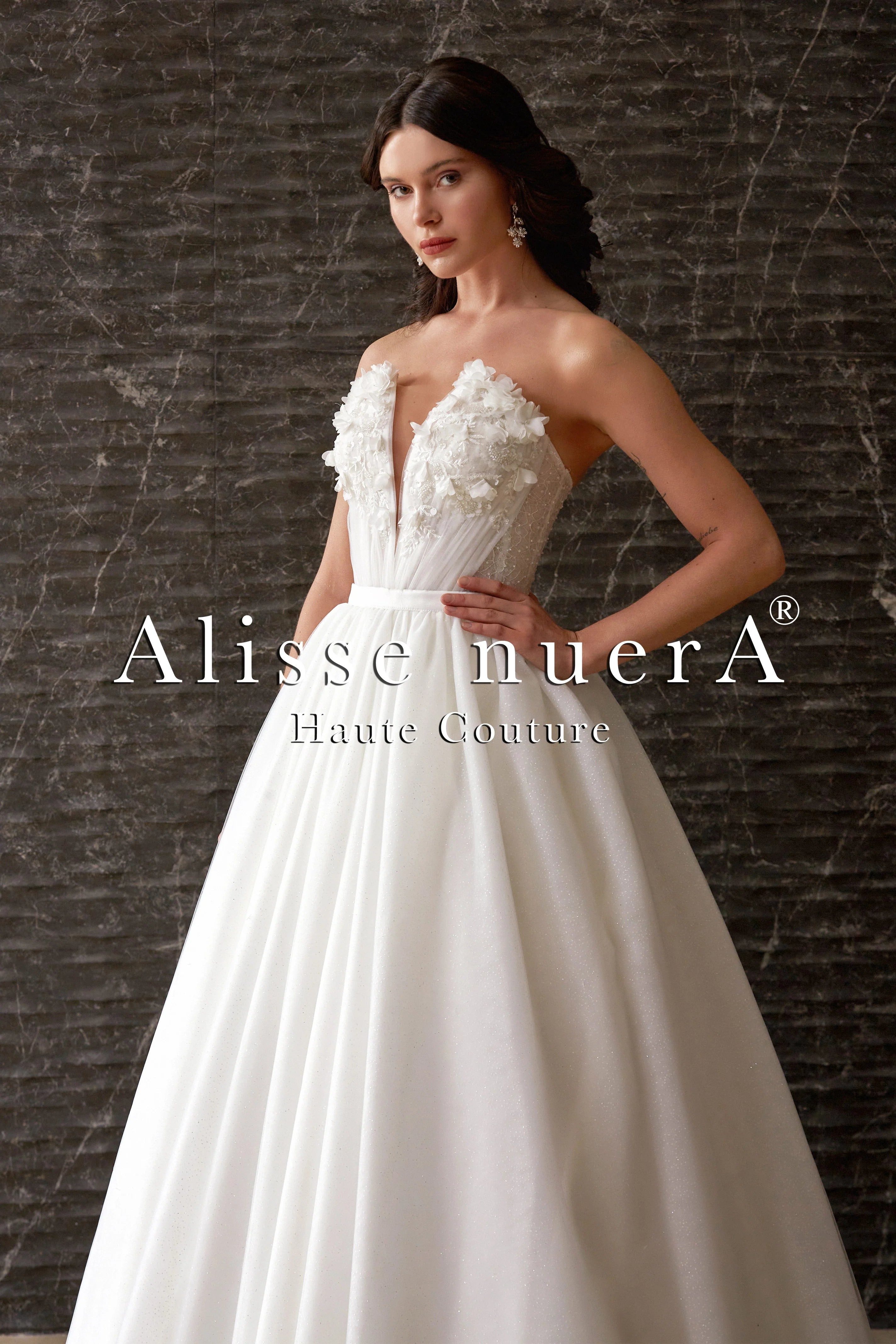 Detachable Balloon Sleeve 3D Effect Floral Top Mini Bridal Dress with Removable Pleated Skirt Off White / Lace - Tulle / 6 Detachable Balloon Sleeve 3D Effect Floral Top Mini Bridal Dress with Removable Pleated Skirt Off White / Lace - Tulle / 6