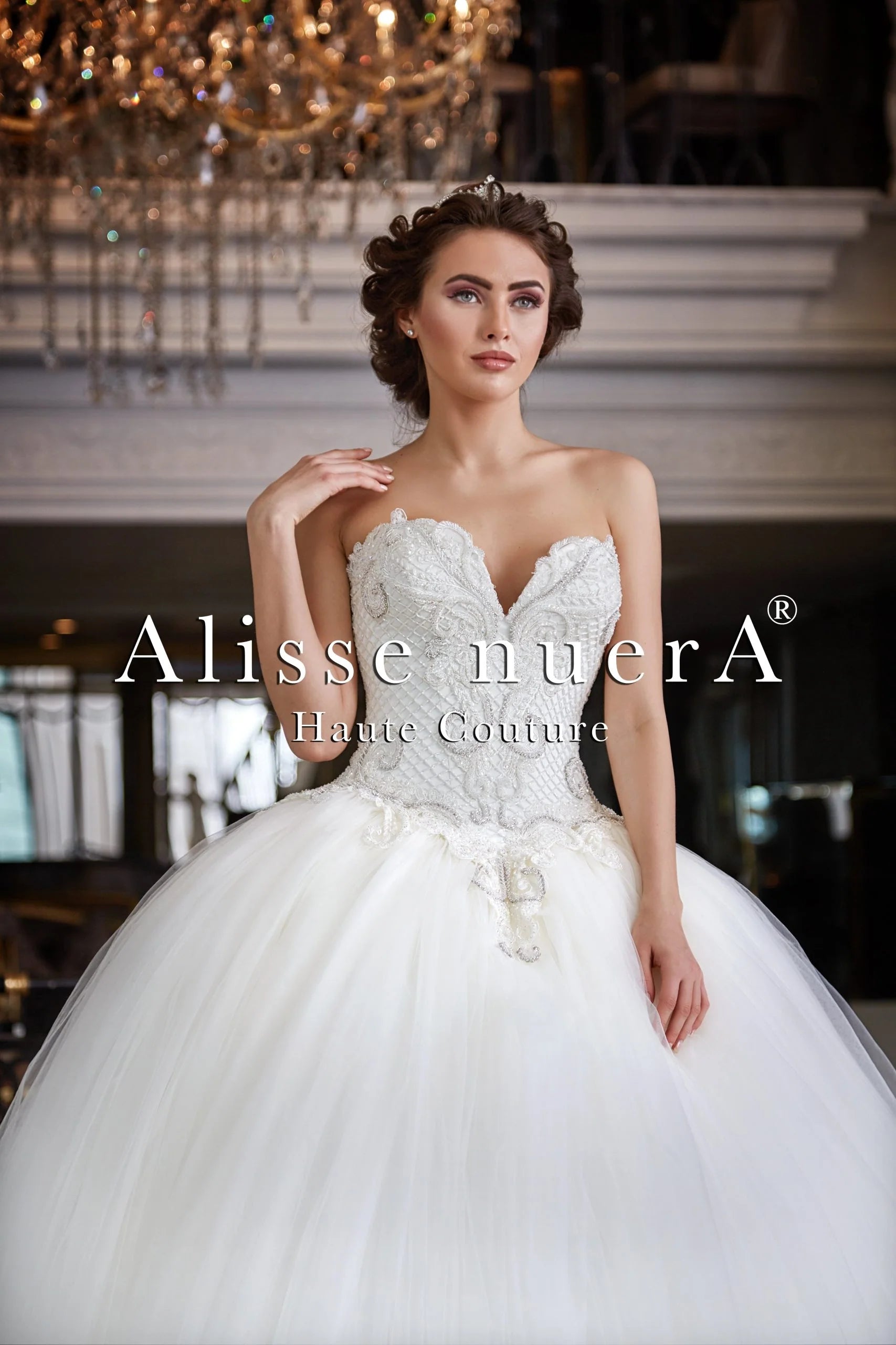 Diamond White Embroidery Wedding Dress with Crystal Beaded Neck Accessory - Alisse Bridal 32 / Off White / Tulle Diamond White Embroidery Wedding Dress with Crystal Beaded Neck Accessory - Alisse Bridal 32 / Off White / Tulle