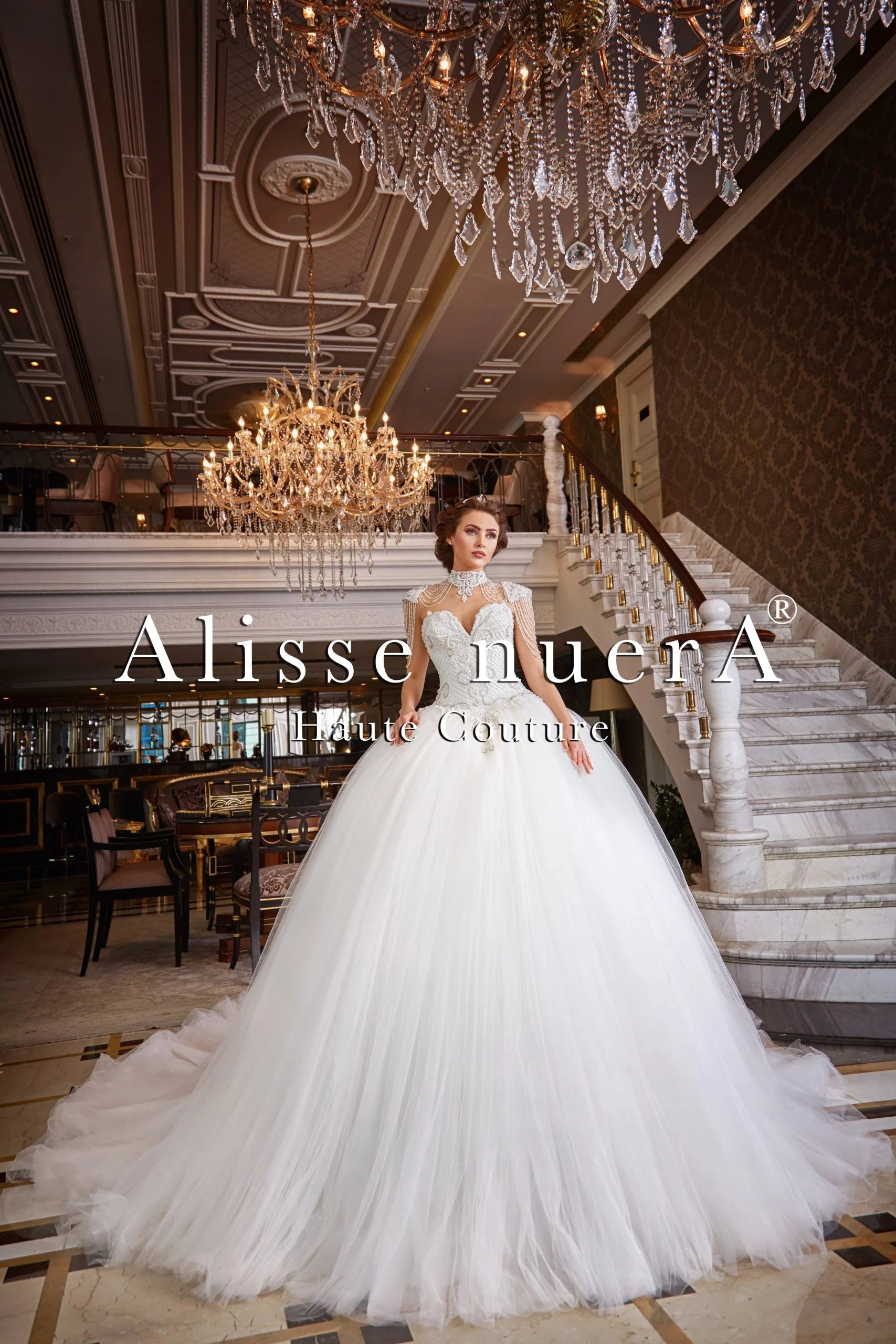 Diamond White Embroidery Wedding Dress with Crystal Beaded Neck Accessory - Alisse Bridal 32 / Off White / Tulle Diamond White Embroidery Wedding Dress with Crystal Beaded Neck Accessory - Alisse Bridal 32 / Off White / Tulle
