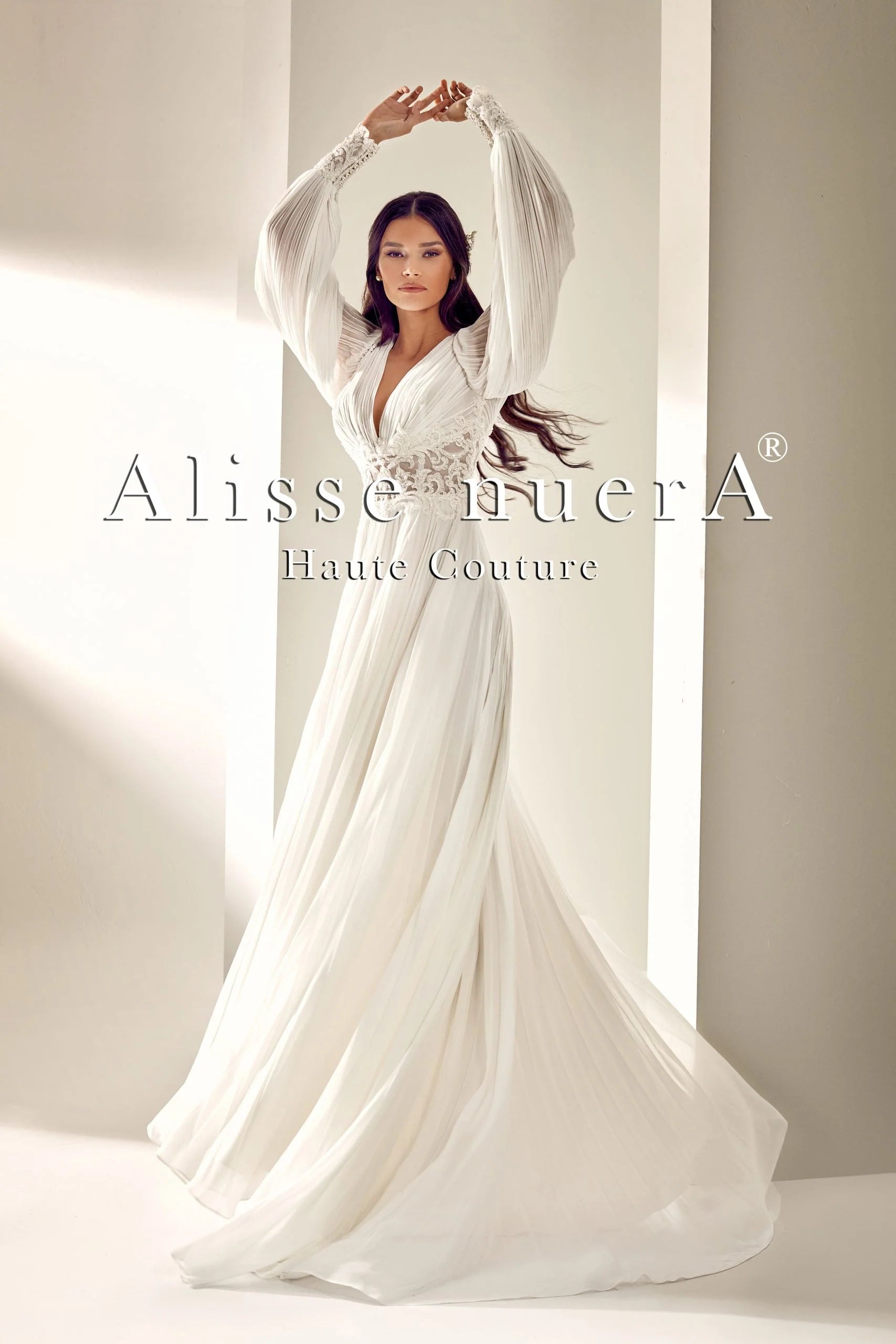 Draped Chiffon Lantern Sleeve Fluffy Bohemian Bridal Dress - Alisse Bridal Off White / Chiffon / 26 Draped Chiffon Lantern Sleeve Fluffy Bohemian Bridal Dress - Alisse Bridal Off White / Chiffon / 26