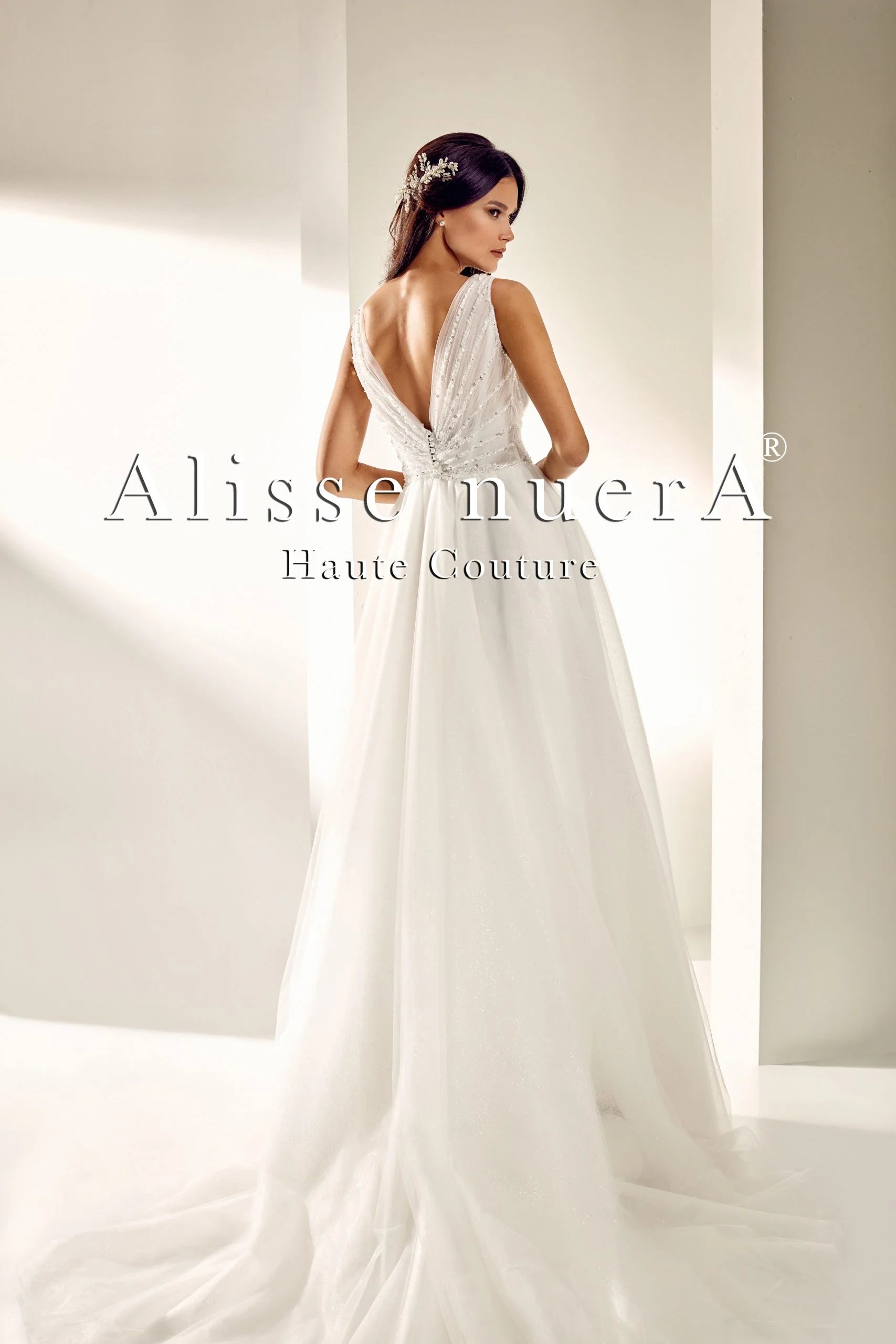 idelle v neck organza back silk wedding dress Liana Wedding Dress | Silk Tulle Drop Waist