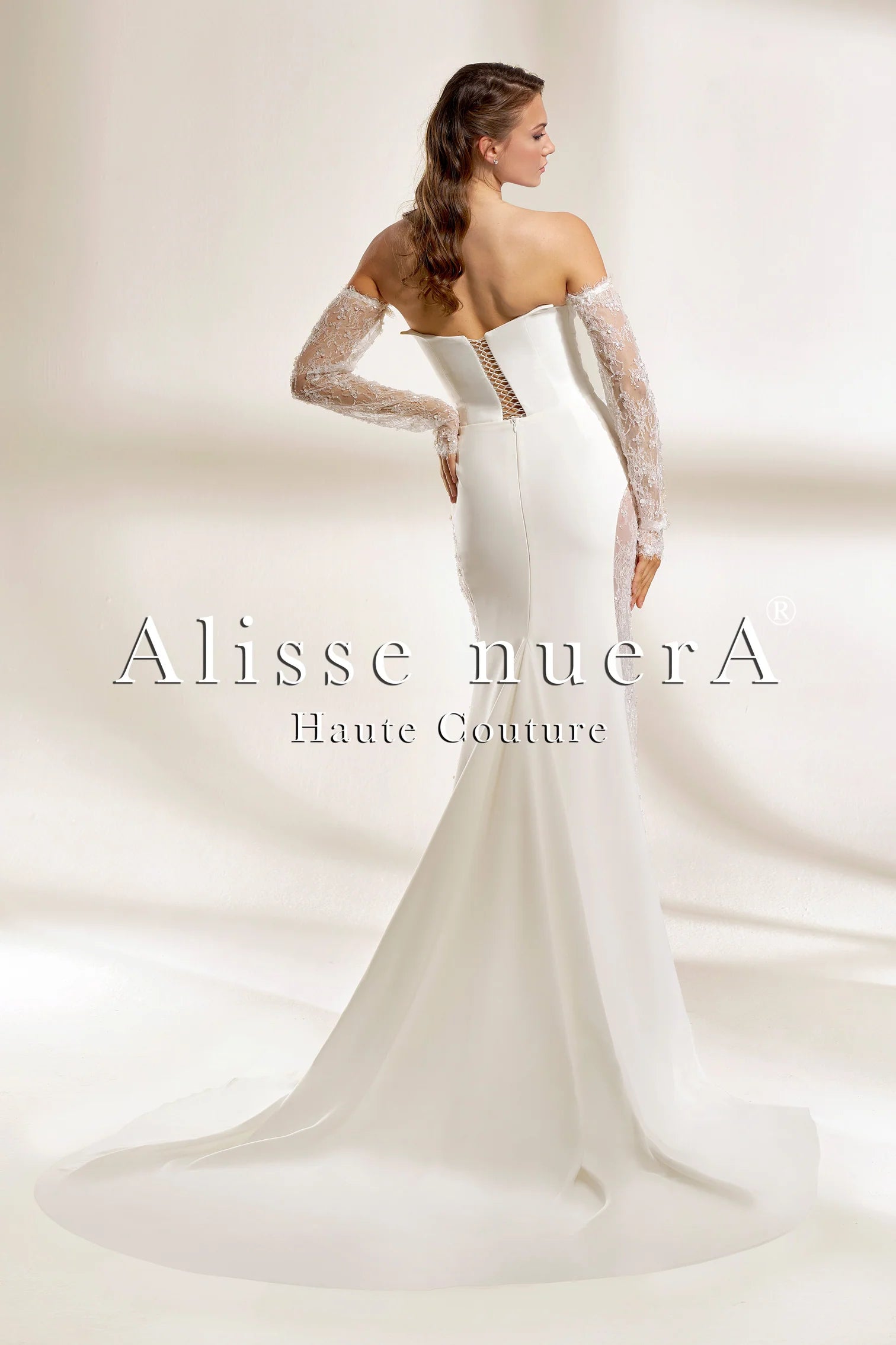 Embroidered Lace Mermaid Wedding Dress with Detachable Sleeves - Alisse Bridal 26 / White / French Lace Embroidered Lace Mermaid Wedding Dress with Detachable Sleeves - Alisse Bridal 26 / White / French Lace