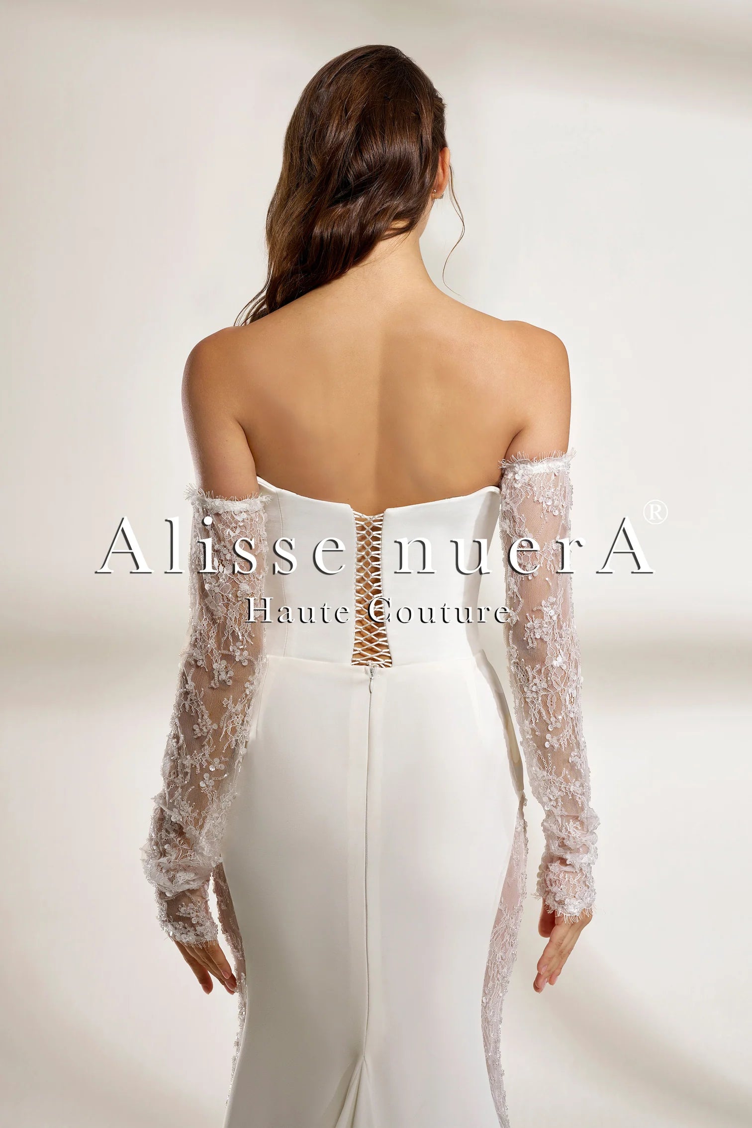 Embroidered Lace Mermaid Wedding Dress with Detachable Sleeves - Alisse Bridal 26 / White / French Lace Embroidered Lace Mermaid Wedding Dress with Detachable Sleeves - Alisse Bridal 26 / White / French Lace