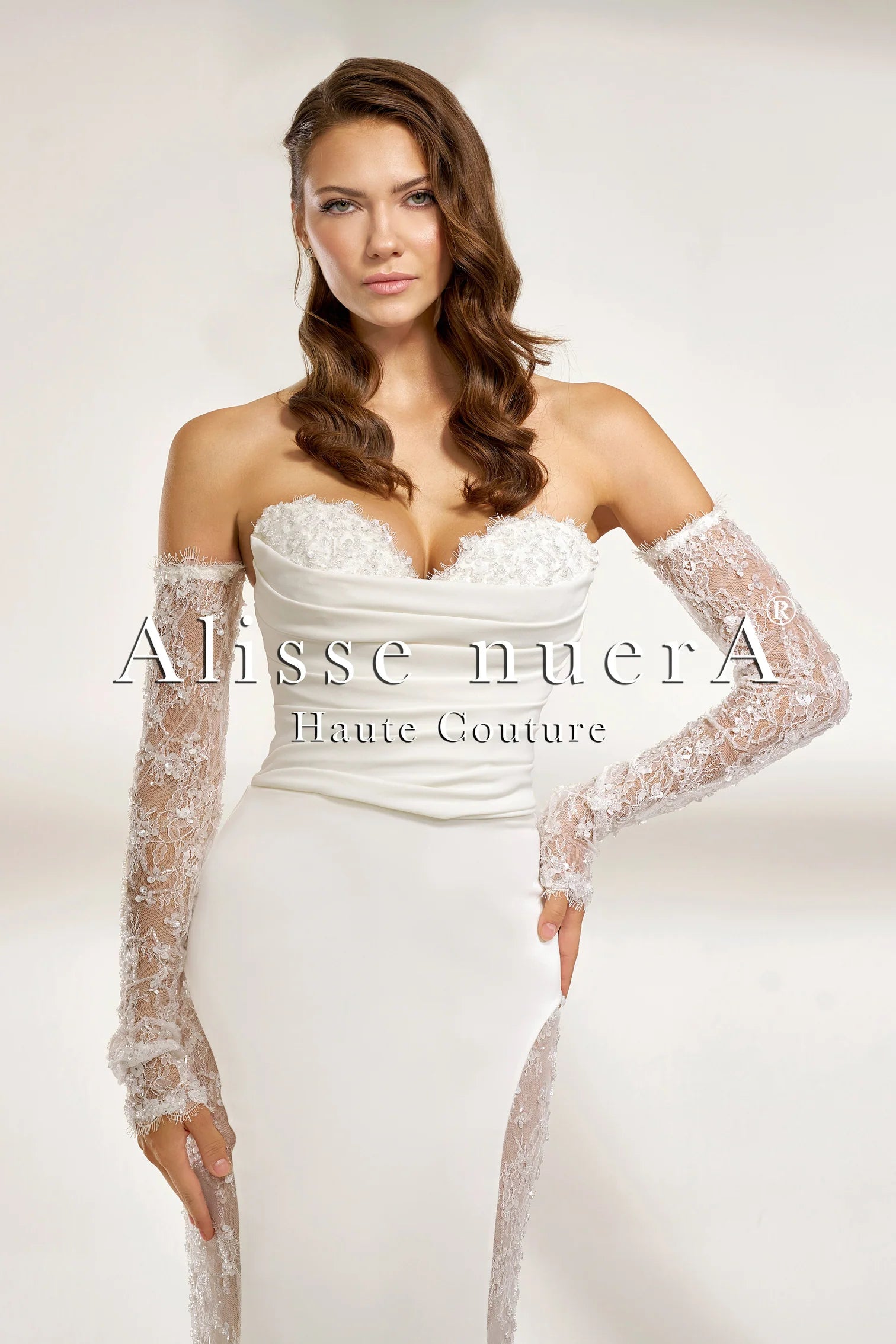 Embroidered Lace Mermaid Wedding Dress with Detachable Sleeves - Alisse Bridal Embroidered Lace Mermaid Wedding Dress with Detachable Sleeves - Alisse Bridal