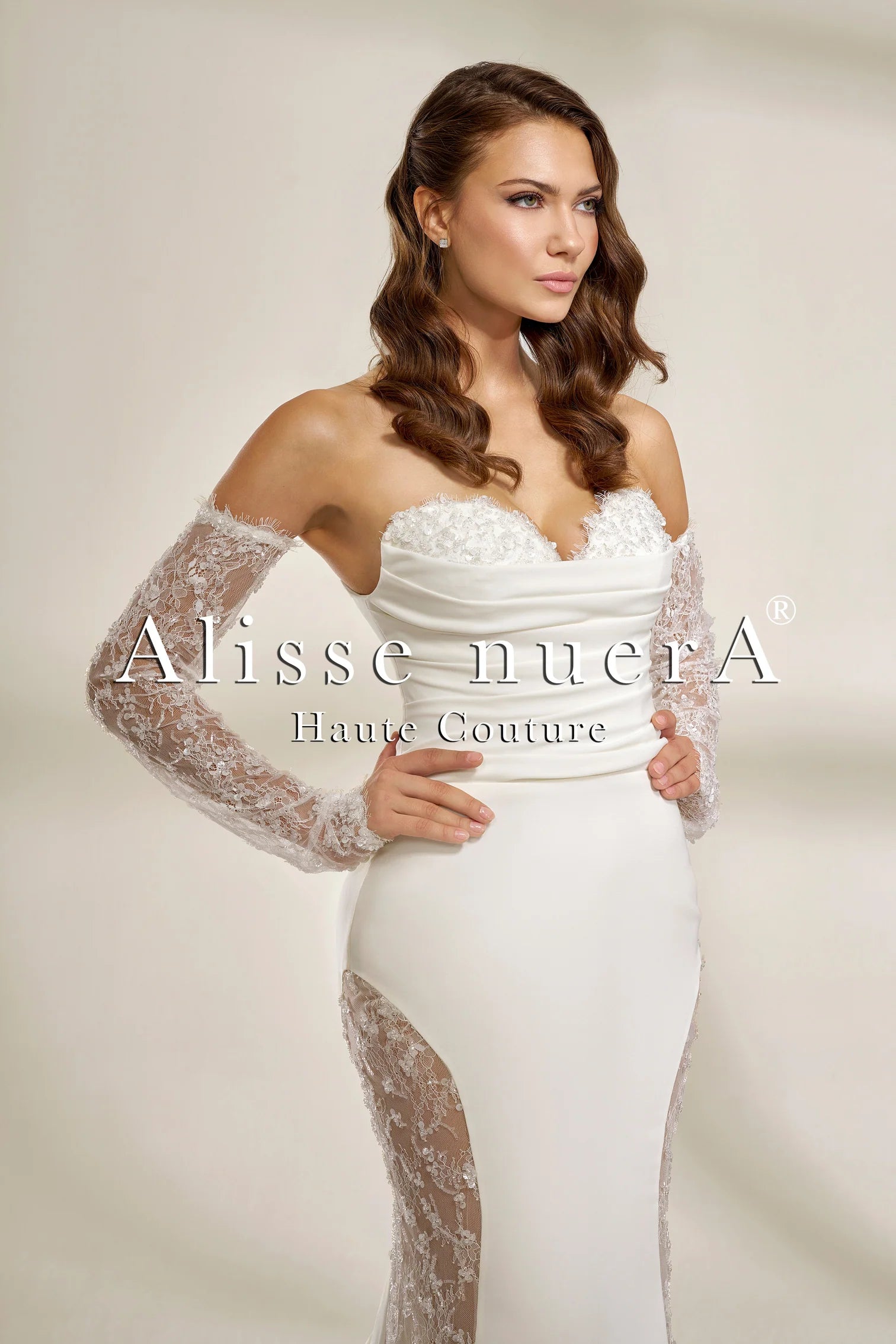 Embroidered Lace Mermaid Wedding Dress with Detachable Sleeves Embroidered Lace Mermaid Wedding Dress with Detachable Sleeves
