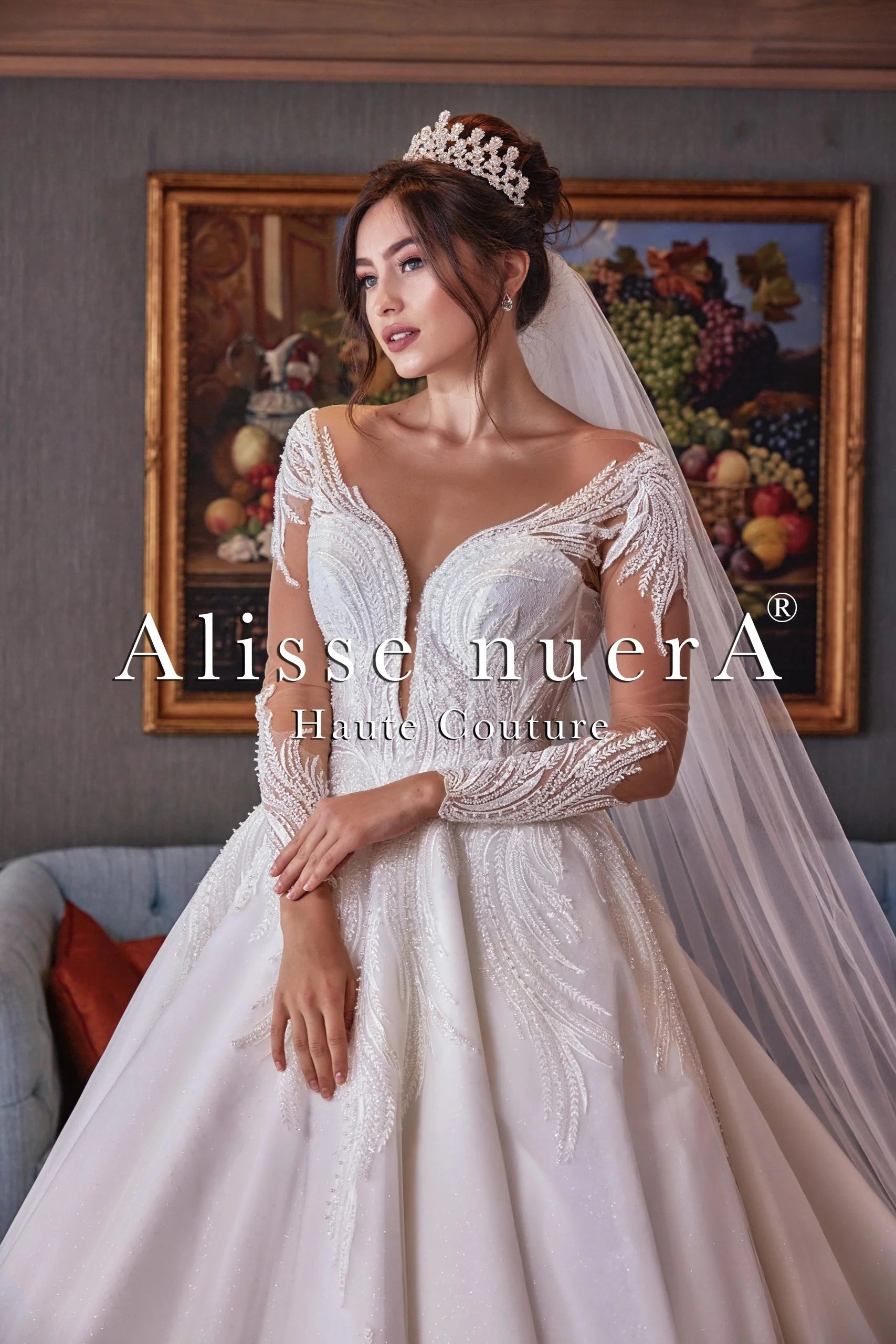 Illusion Sleeve Leaf Design Sparkly Wedding Ball Gown with Decollete Back Off White / Lace / 28 Illusion Sleeve Leaf Design Sparkly Wedding Ball Gown with Decollete Back Off White / Lace / 28