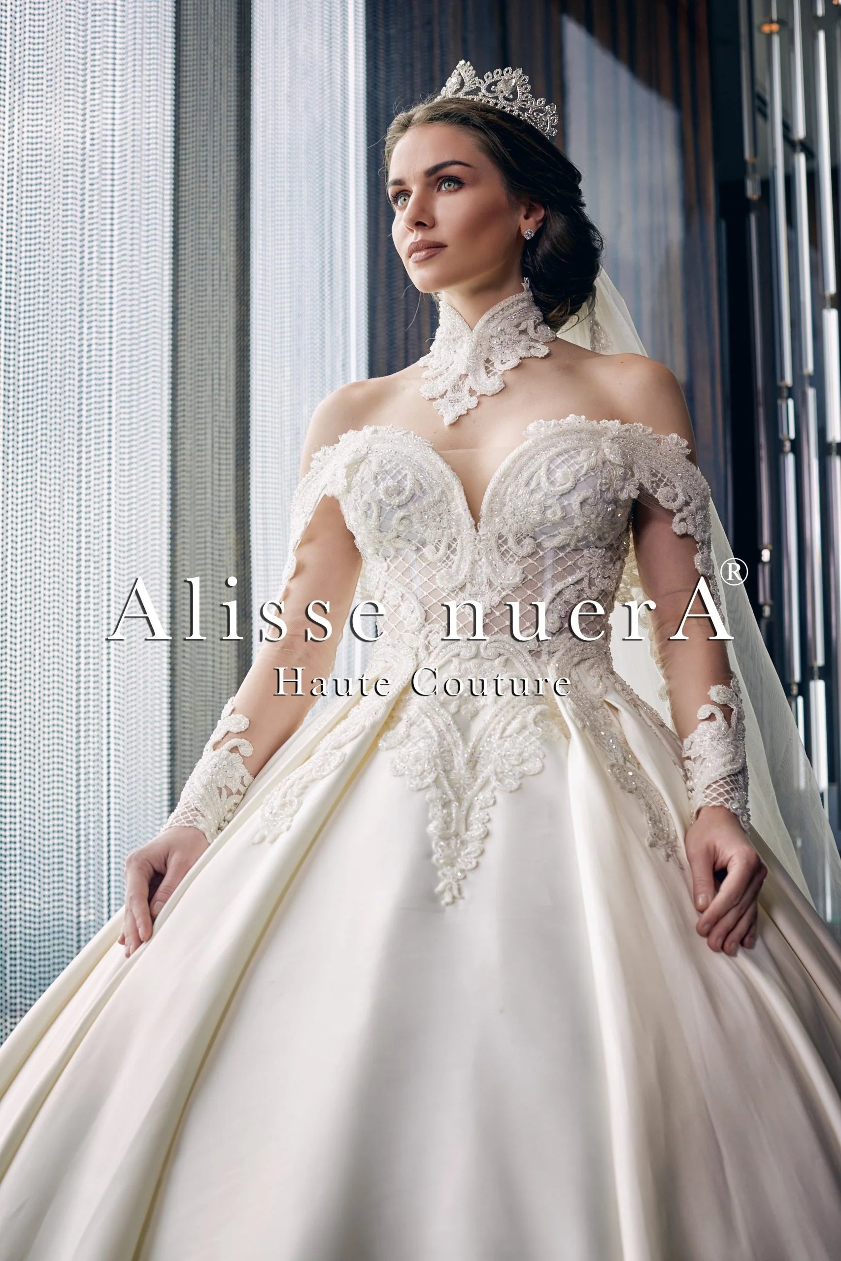 Ivory Grecian Wedding Dress with Neck Applique 26 / Off White / Lace Ivory Grecian Wedding Dress with Neck Applique 26 / Off White / Lace