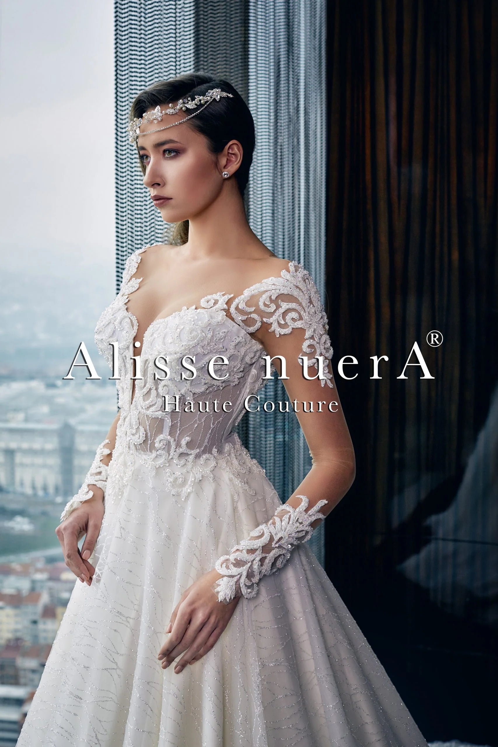 Lace Applique Transparent Sleeve A Line Sparkle Bridal Gown Alisse Bridal Lace Applique Transparent Sleeve A Line Sparkle Bridal Gown Alisse Bridal