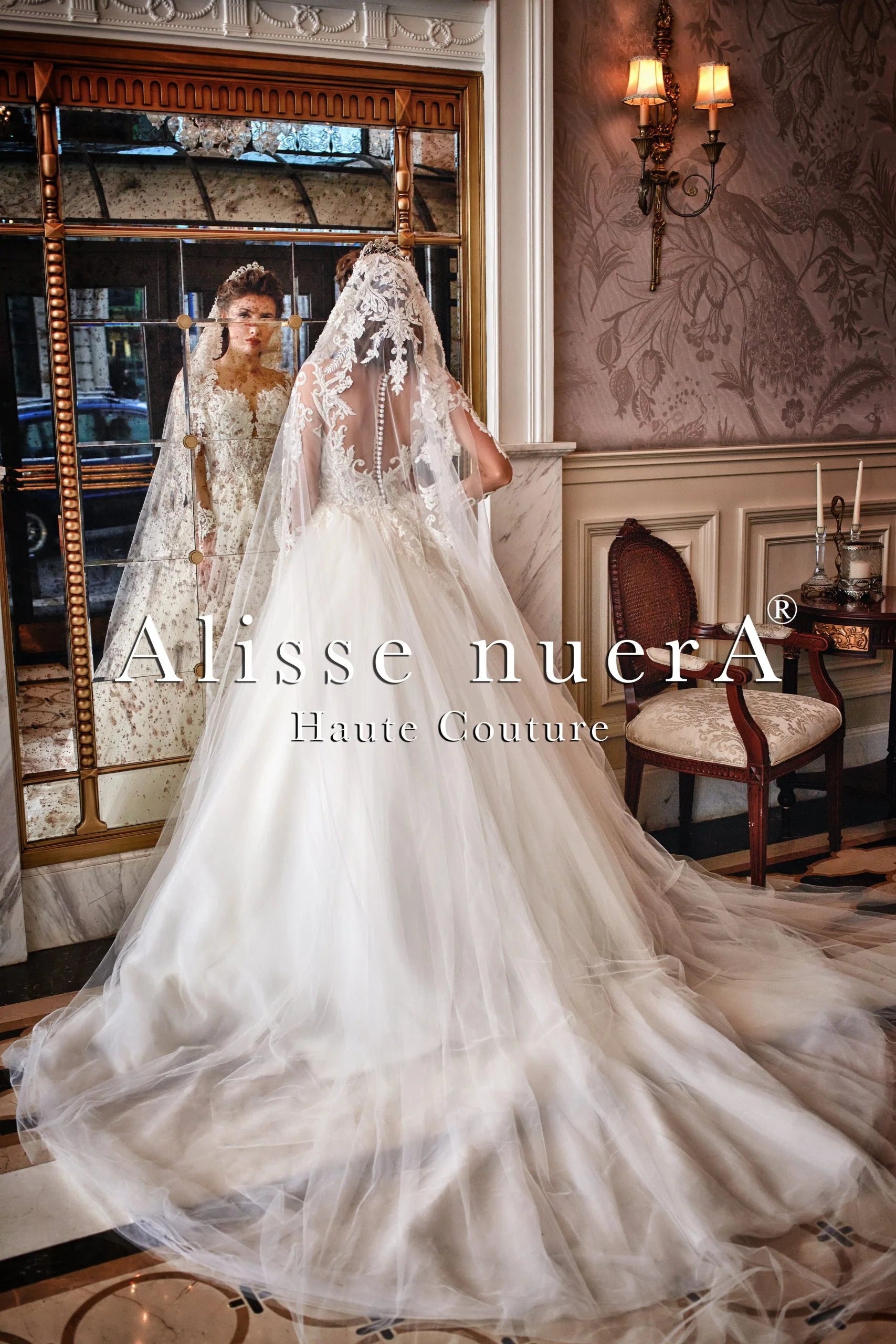 Lace Bishop Sleeve Tulle Skirt Ball Gown Wedding Dress with Lace Scalloped Tulle Bridal Veil Off White / Lace / Tulle / 16 Lace Bishop Sleeve Tulle Skirt Ball Gown Wedding Dress with Lace Scalloped Tulle Bridal Veil Off White / Lace / Tulle / 16