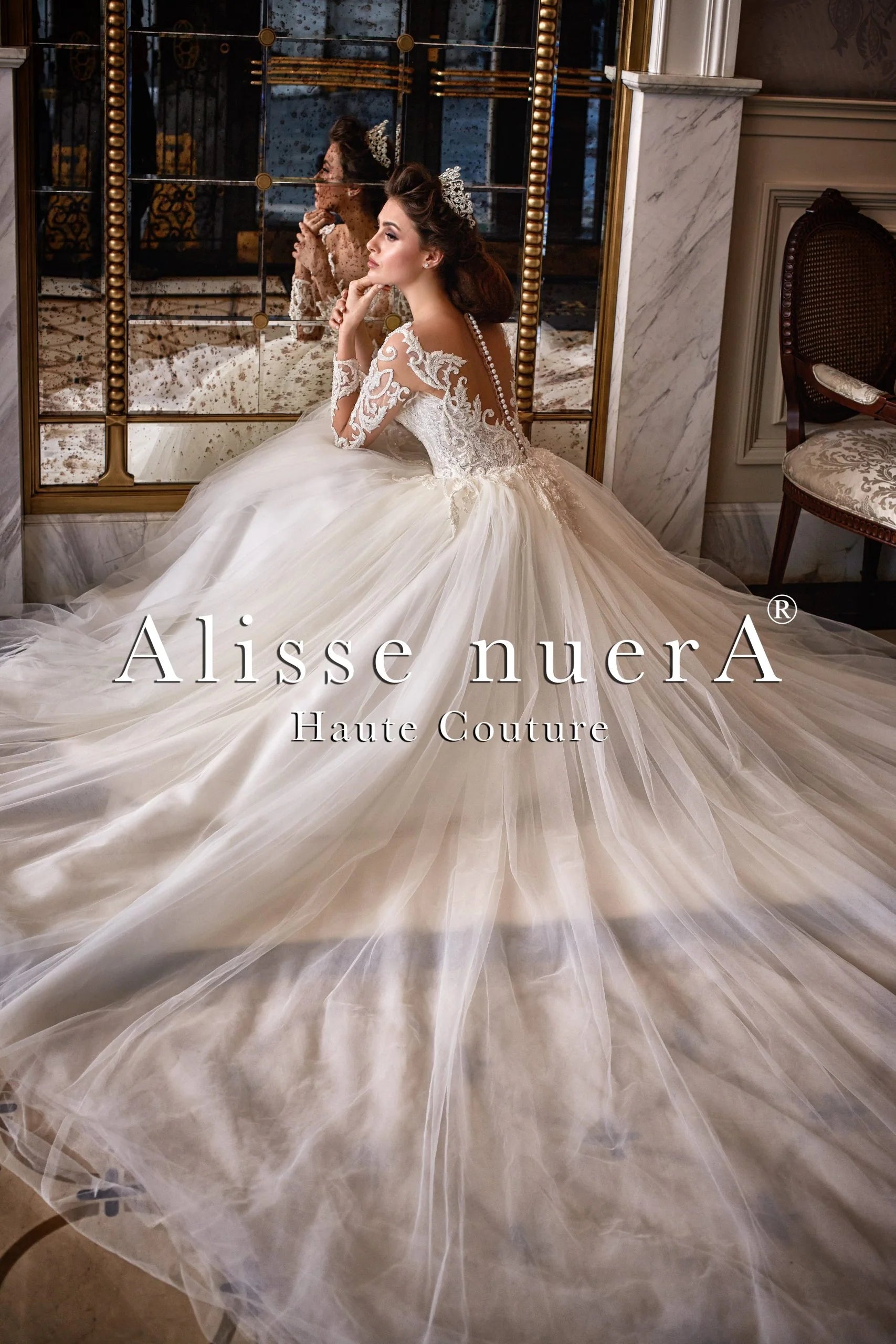Lace Bishop Sleeve Tulle Skirt Ball Gown Wedding Dress with Lace Scalloped Tulle Bridal Veil Off White / Lace / Tulle / 16 Lace Bishop Sleeve Tulle Skirt Ball Gown Wedding Dress with Lace Scalloped Tulle Bridal Veil Off White / Lace / Tulle / 16