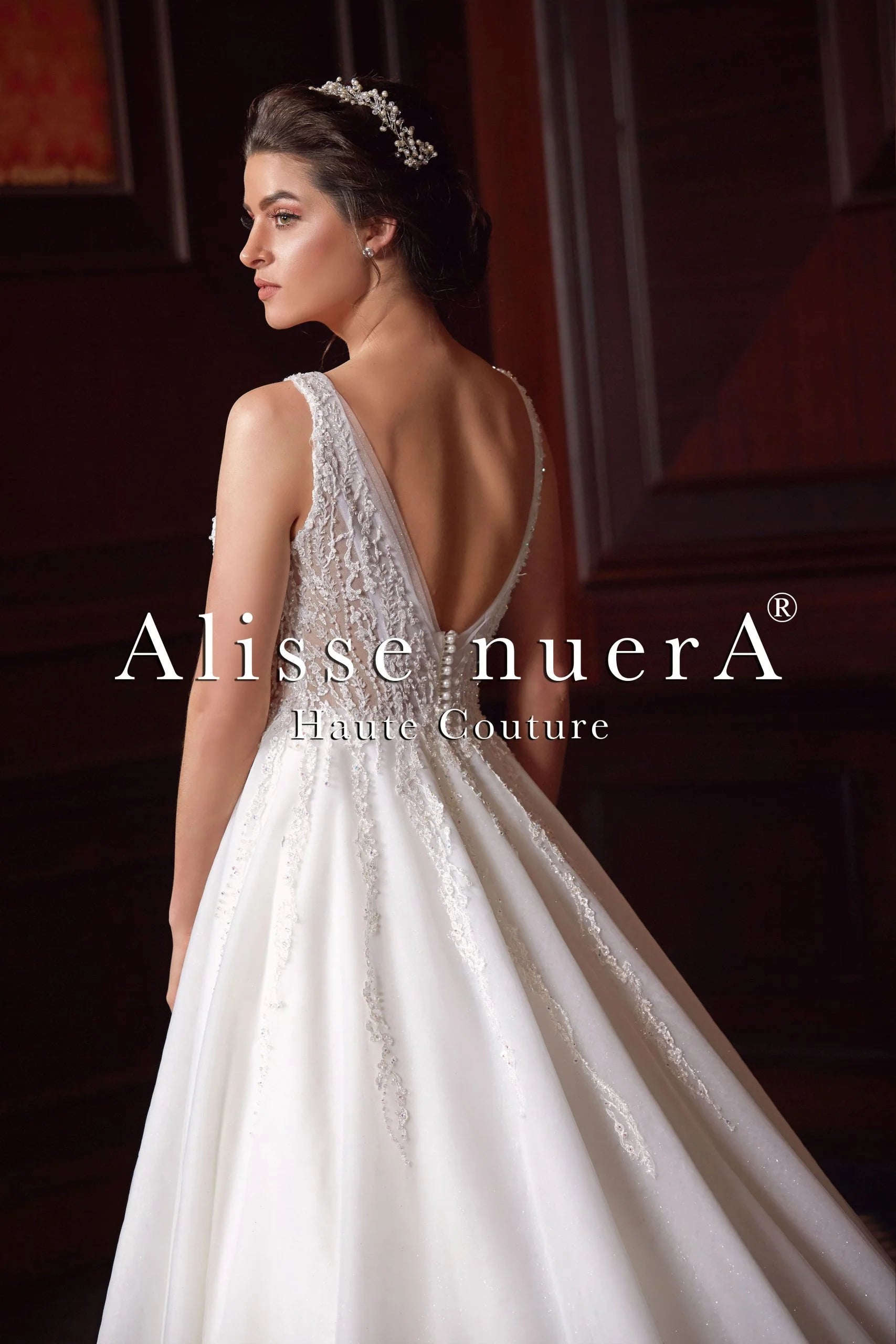 Lace Embroidered Deep V Neckline Empire Waist Wedding Dress Off White / Lace / 12 Lace Embroidered Deep V Neckline Empire Waist Wedding Dress Off White / Lace / 12