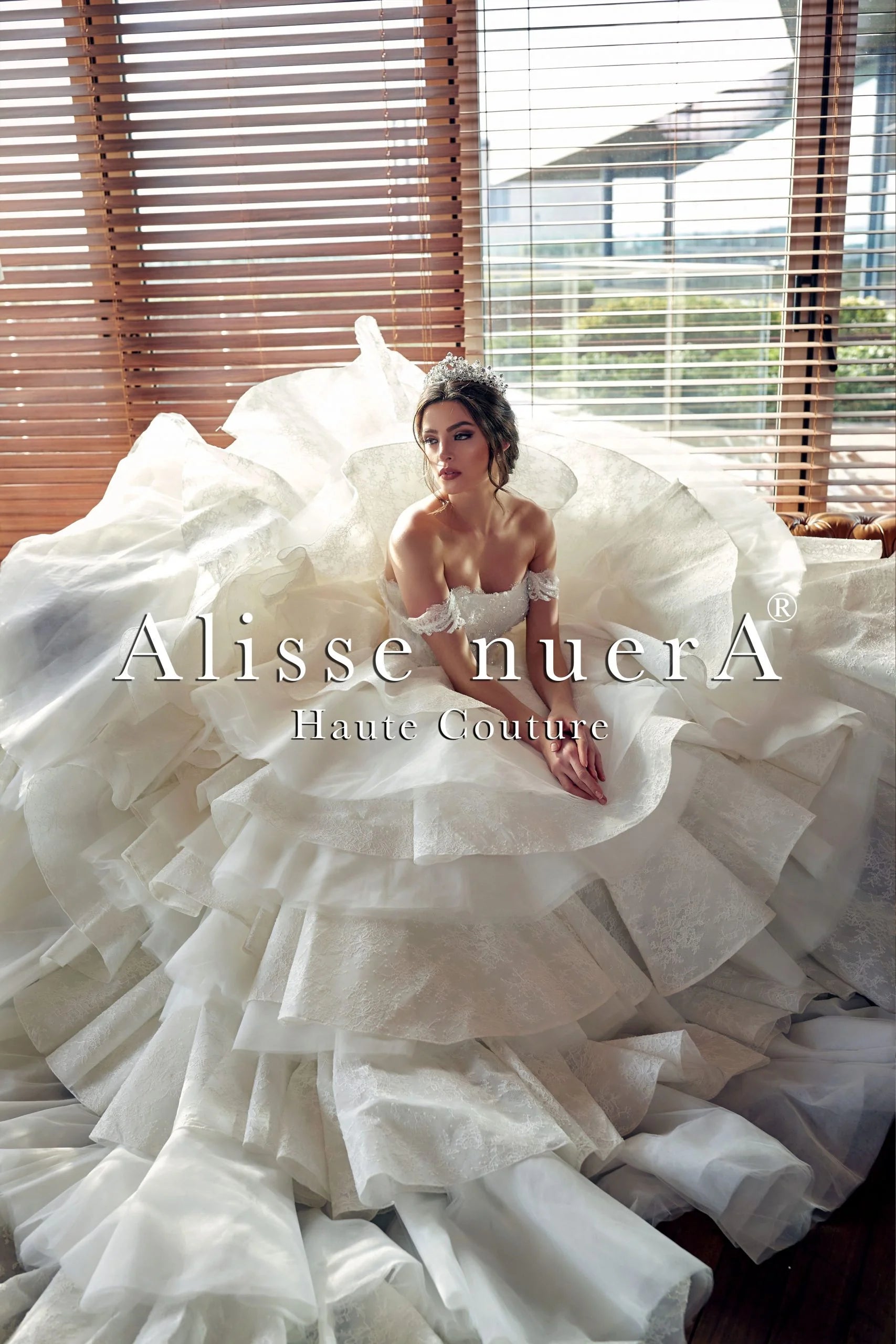 Lace and Tulle Layered Ruffle Wedding Dress with Off the Shoulder Lace Applique 10 / Off White / Tulle / Lace