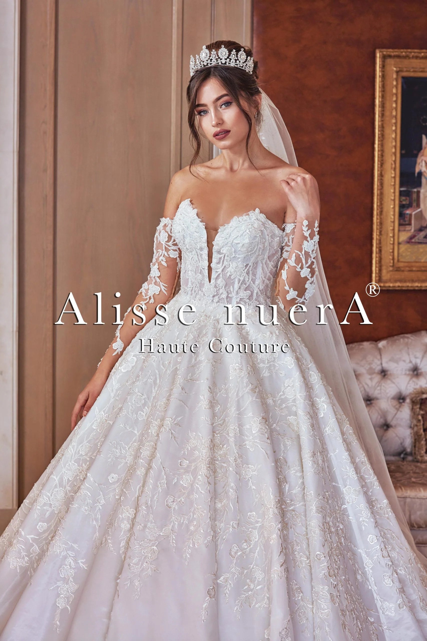 Off Shoulder Long Sleeve Romantic Wedding Dress with Princess Silhouette Off White / Lace / 4 Off Shoulder Long Sleeve Romantic Wedding Dress with Princess Silhouette Off White / Lace / 4