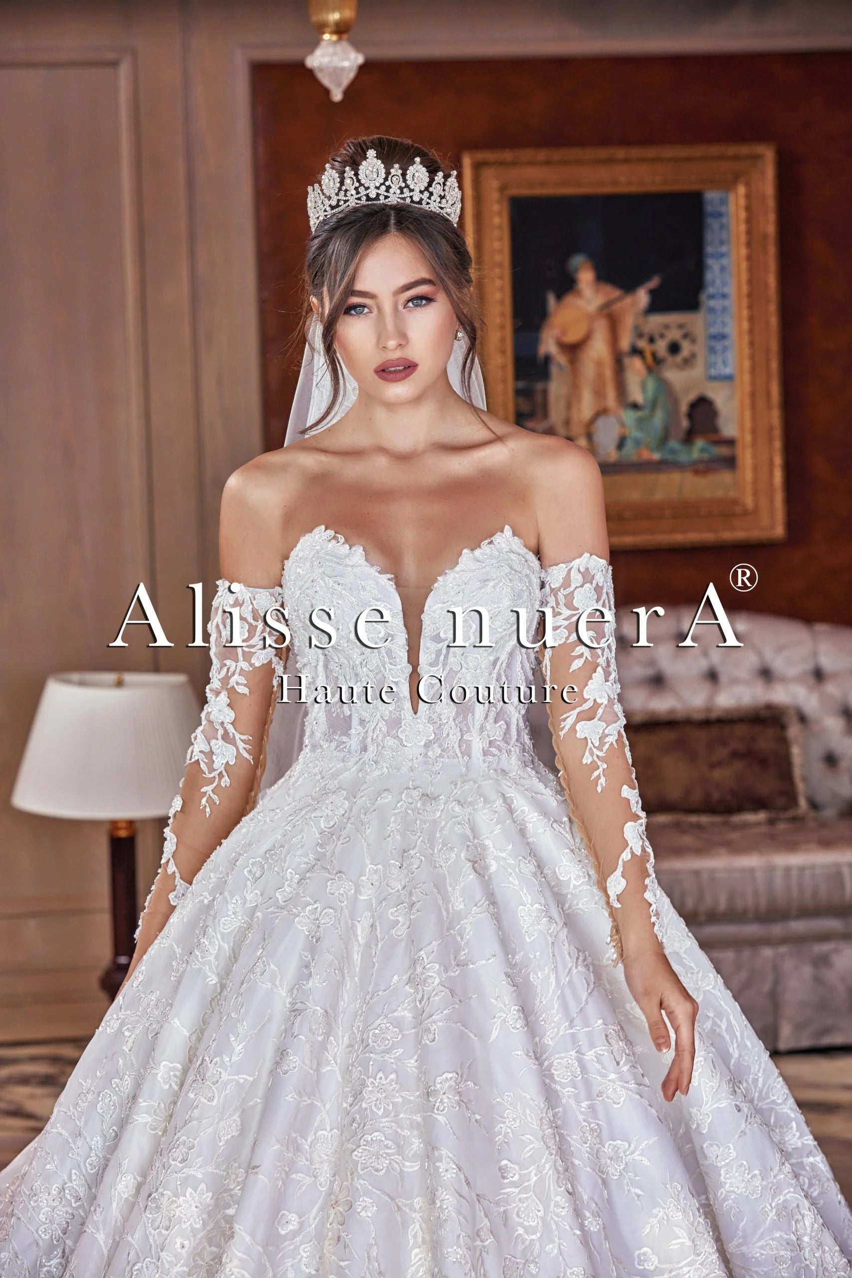 Off Shoulder Long Sleeve Romantic Wedding Dress with Princess Silhouette Off White / Lace / 4 Off Shoulder Long Sleeve Romantic Wedding Dress with Princess Silhouette Off White / Lace / 4