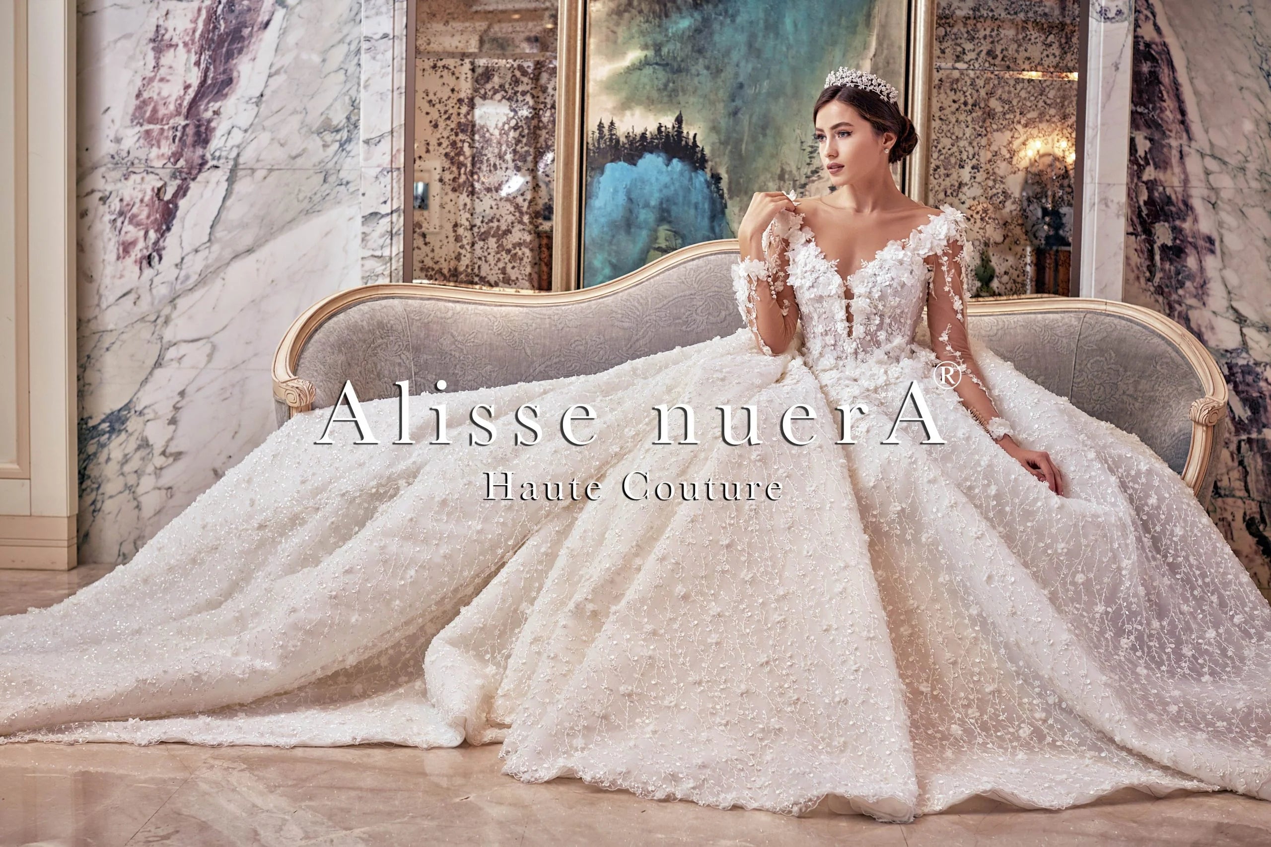 Off White 3D Floral Wedding Gown with Long Sleeve Off White / Lace / 30 Off White 3D Floral Wedding Gown with Long Sleeve Off White / Lace / 30