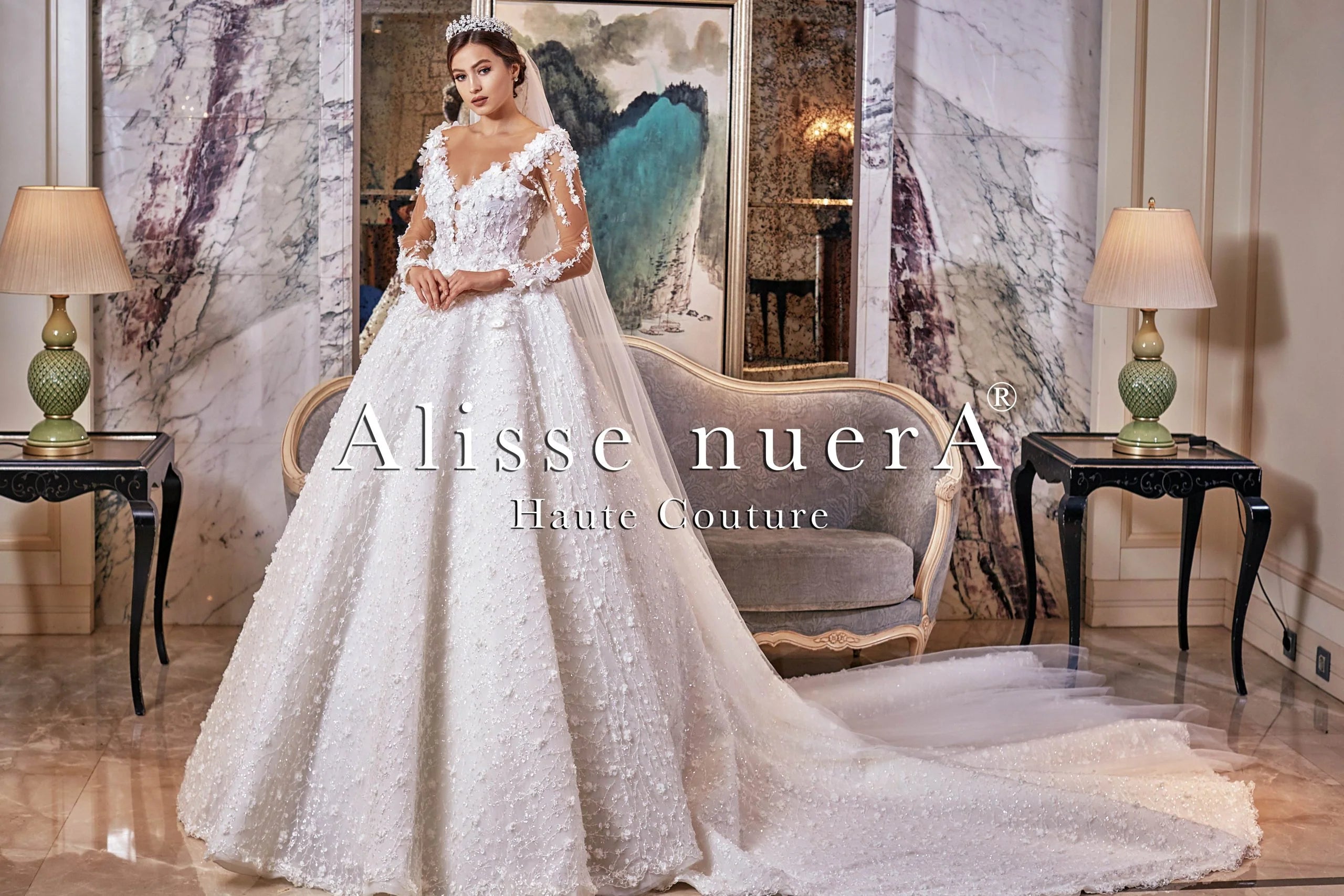 Off White 3D Floral Wedding Gown with Long Sleeve Off White / Lace / 30 Off White 3D Floral Wedding Gown with Long Sleeve Off White / Lace / 30