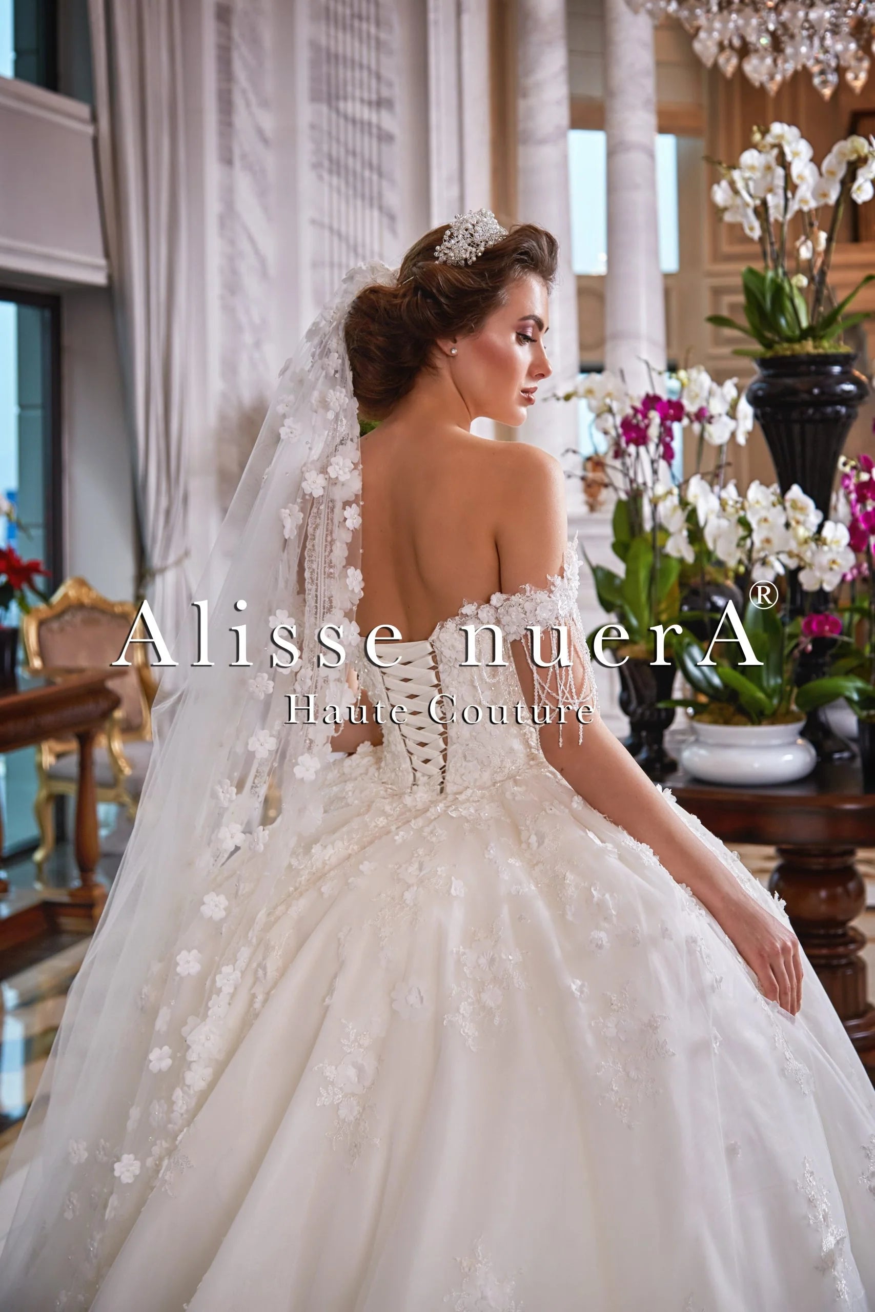 garden wedding dresses Off White Dress with Fringe Beaded Sleeve and Short Floral Bridal Veil 10 / Lace / Off White Black & White Polka navy mini dress so produce time will Dimensions:42