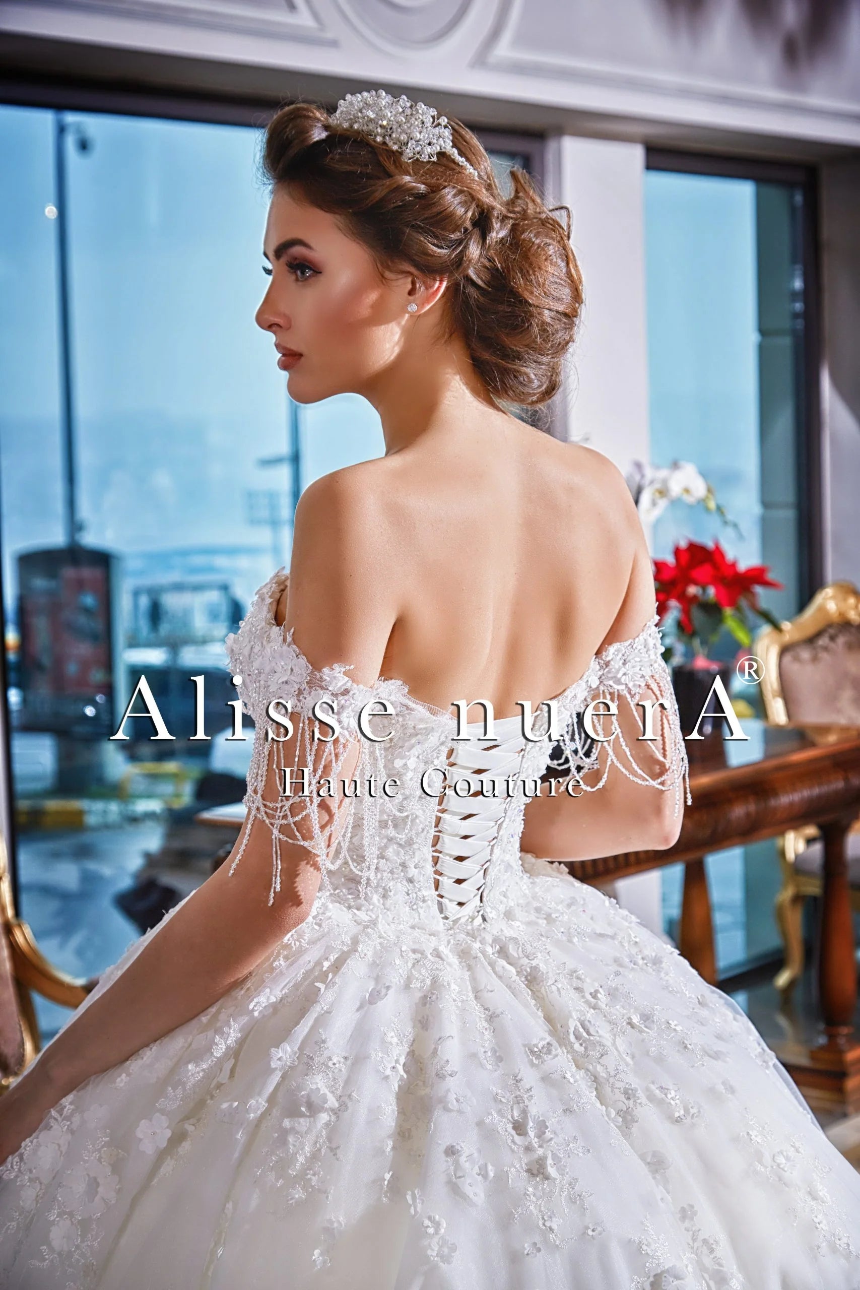 Off White Garden Wedding Dress with Fringe Beaded Sleeve and Short Floral Bridal Veil 10 / Lace / Off White Off White Garden Wedding Dress with Fringe Beaded Sleeve and Short Floral Bridal Veil 10 / Lace / Off White
