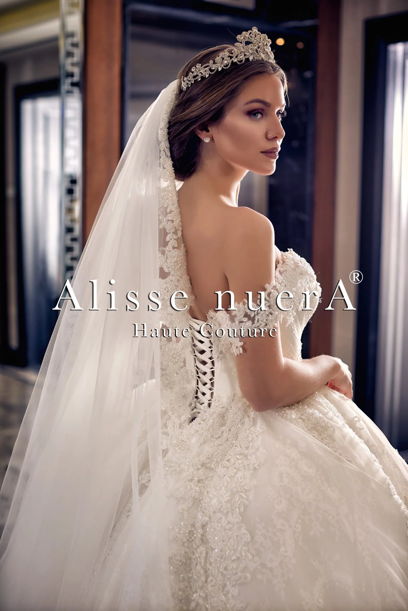 Princess French Lace Wedding Dress with Applique Tulle Bridal Veil 6 / Off White / Lace / Tulle