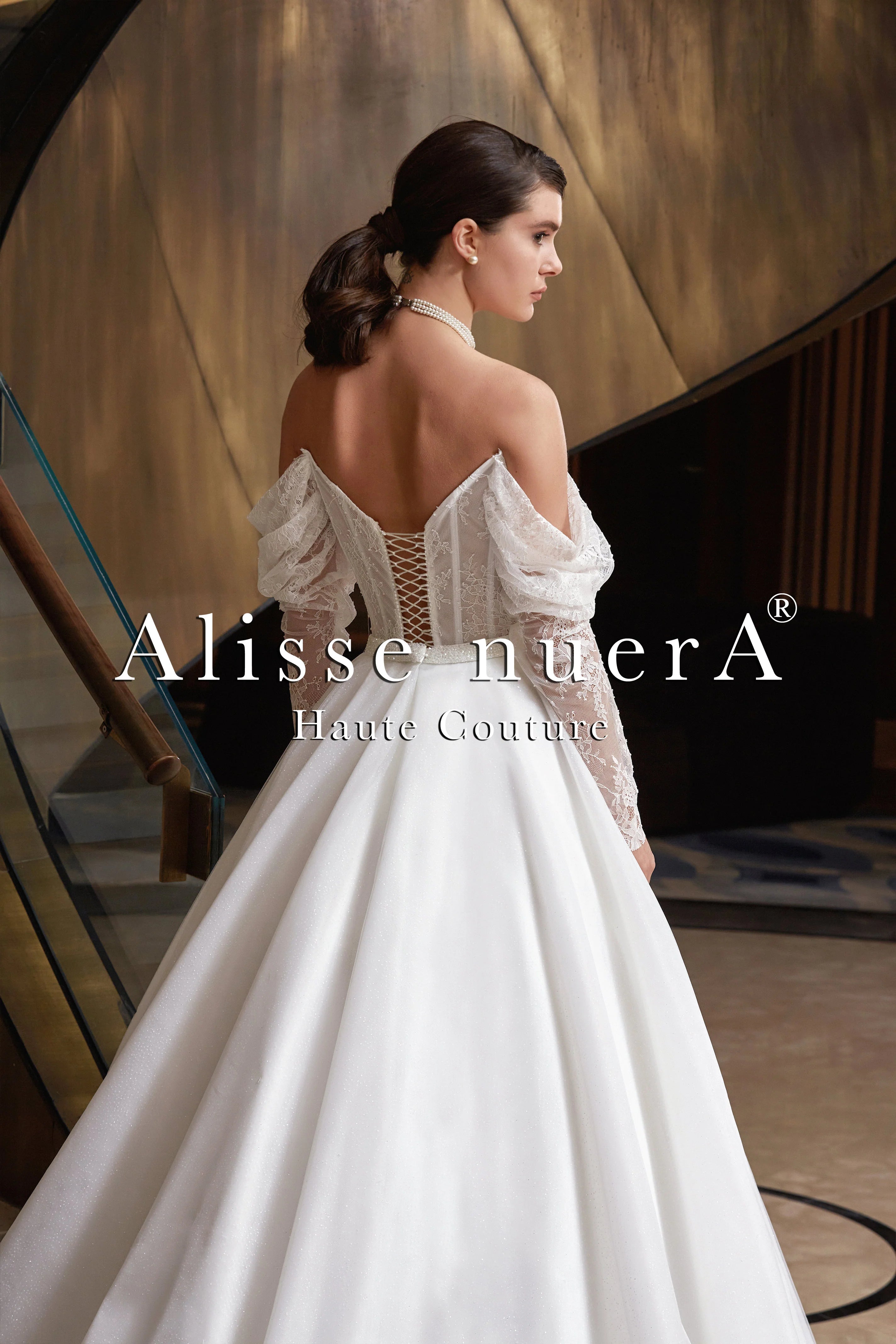 Romantic Off Shoulder Drape Sleeve Surplice Bridal Gown with Sparkling Stone Belt Off White / Lace - Tulle / 8 Romantic Off Shoulder Drape Sleeve Surplice Bridal Gown with Sparkling Stone Belt Off White / Lace - Tulle / 8