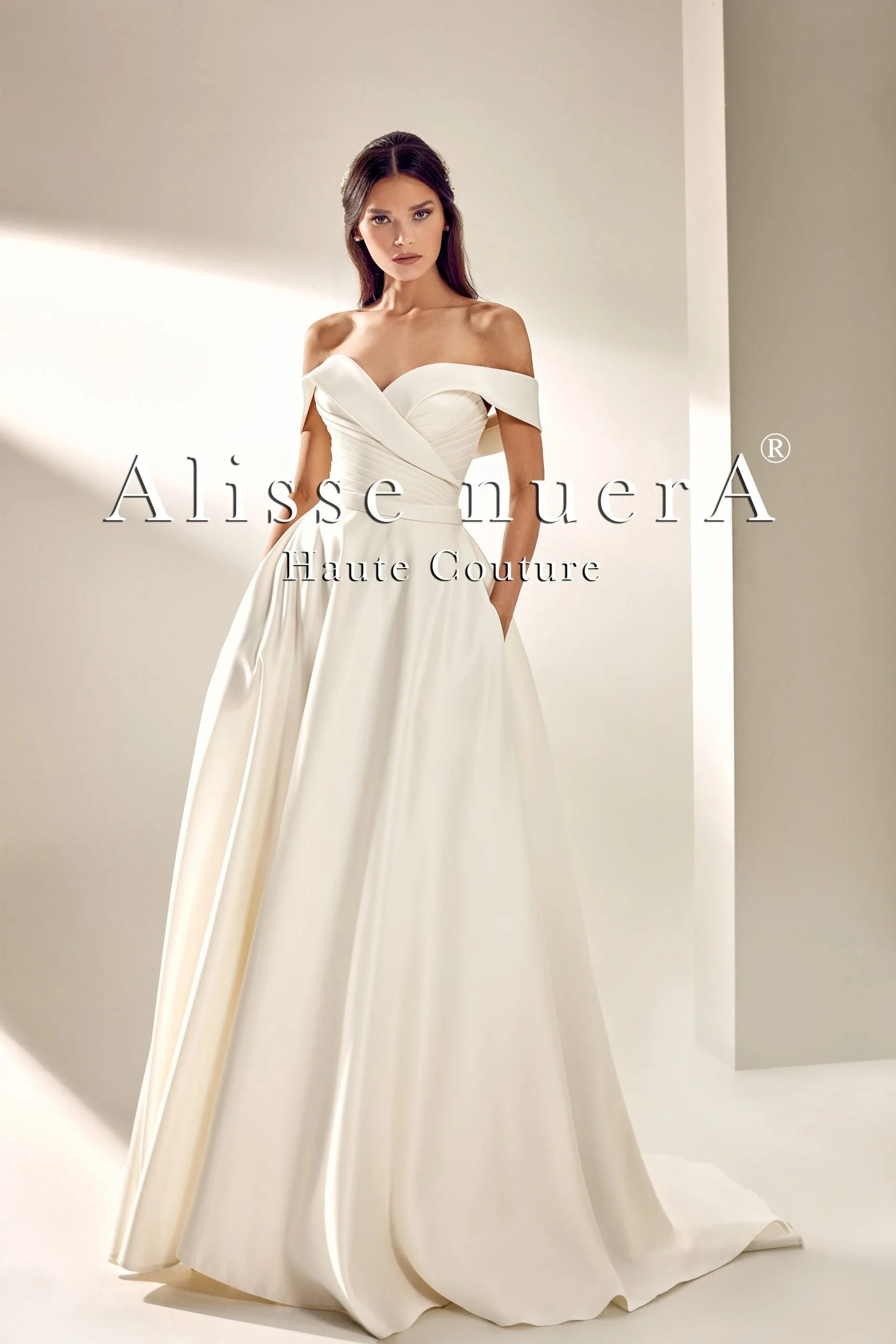 Satin Sweetheart Off Shoulder Draped Wrap Around Wedding Dress Satin Sweetheart Off Shoulder Draped Wrap Around Wedding Dress