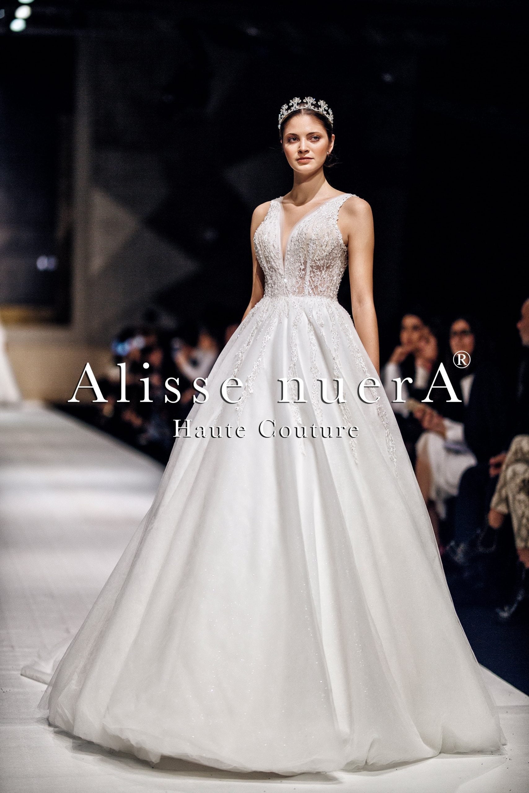 Sheer Top Shimmering Lace Scalloped Plunging A Line Wedding Dress - Alisse Bridal Off White / Lace / 8 Sheer Top Shimmering Lace Scalloped Plunging A Line Wedding Dress - Alisse Bridal Off White / Lace / 8
