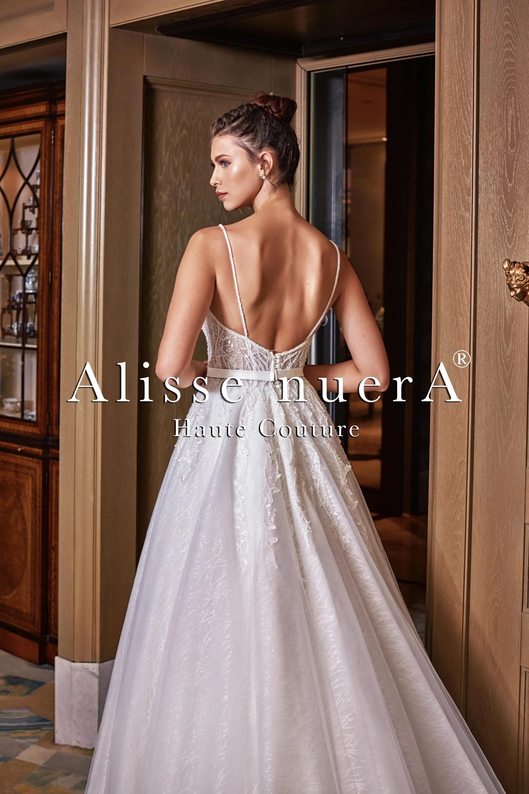 Shiny A Line Lace Bridal Dress with Sparkly Tulle Skirt - Alisse Bridal Off White / Lace / 4 Shiny A Line Lace Bridal Dress with Sparkly Tulle Skirt - Alisse Bridal Off White / Lace / 4