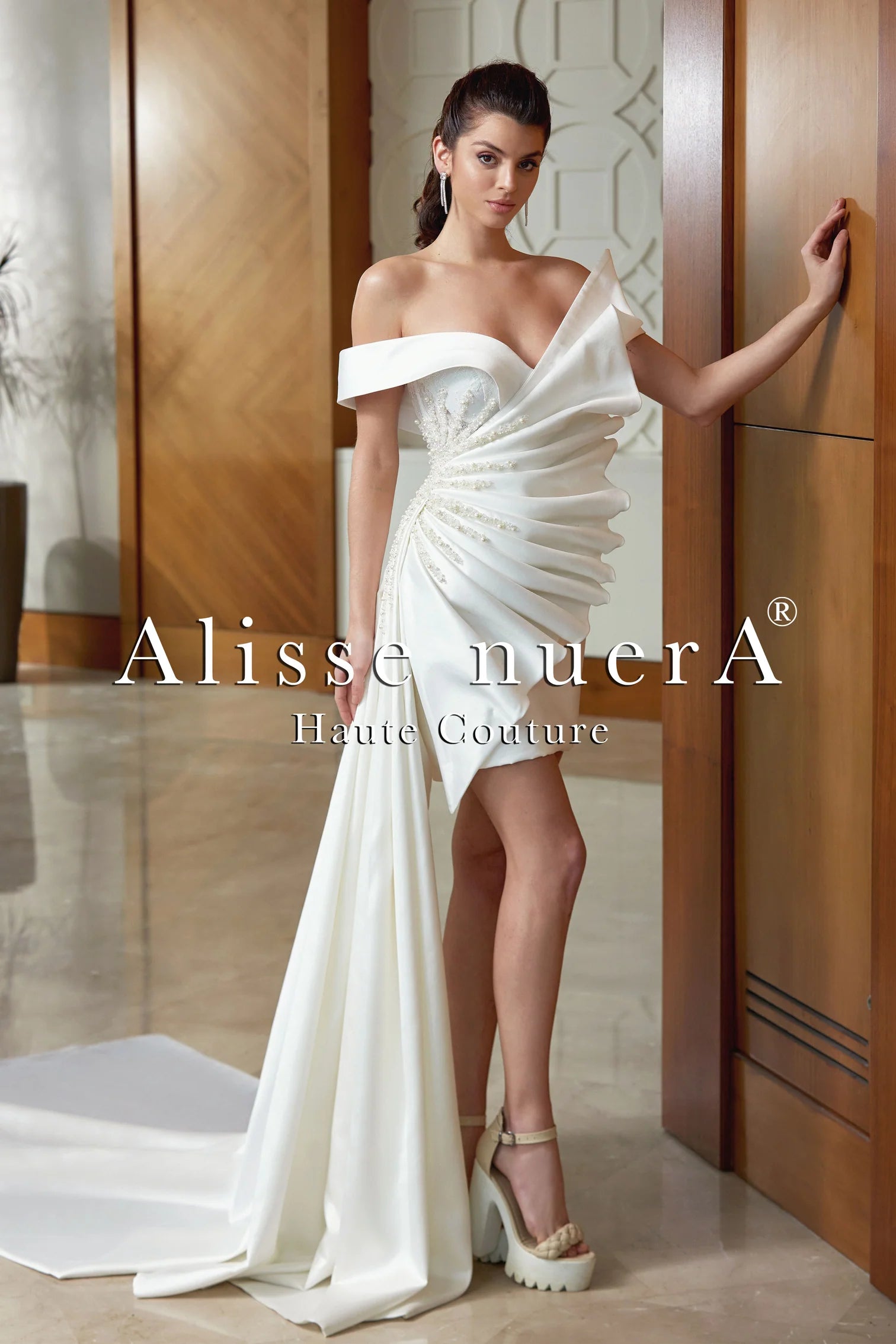Short Front Long Back Embroidered Satin Wedding Dress Model - Alisse Bridal 30 / White / Saten Short Front Long Back Embroidered Satin Wedding Dress Model - Alisse Bridal 30 / White / Saten