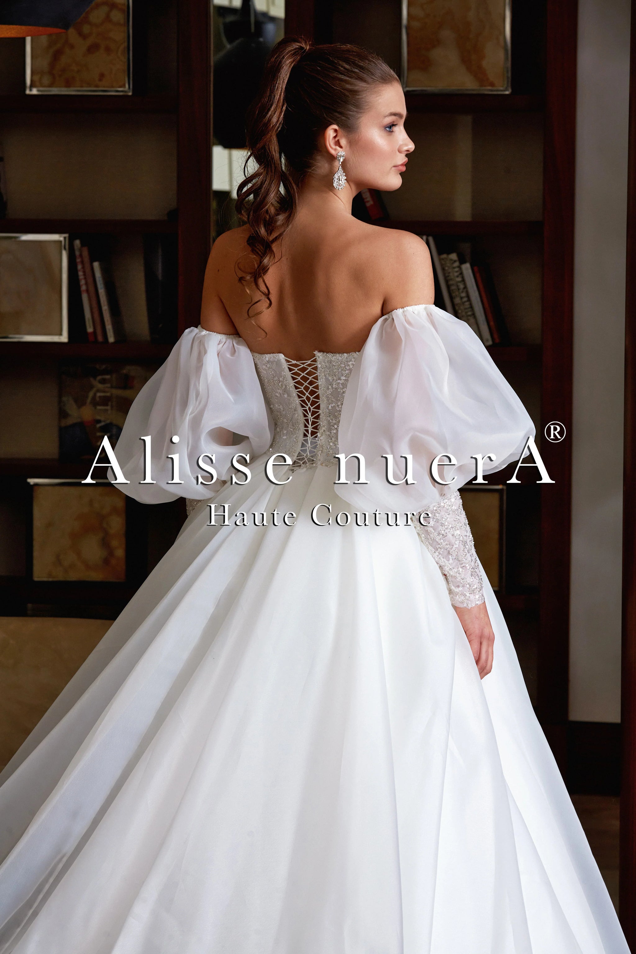 empire waist wedding dress with long sleeves Strapless Collar Balloon Sleeve Size (Waist):60 FDC0303 Attire Cocktail Dresses For