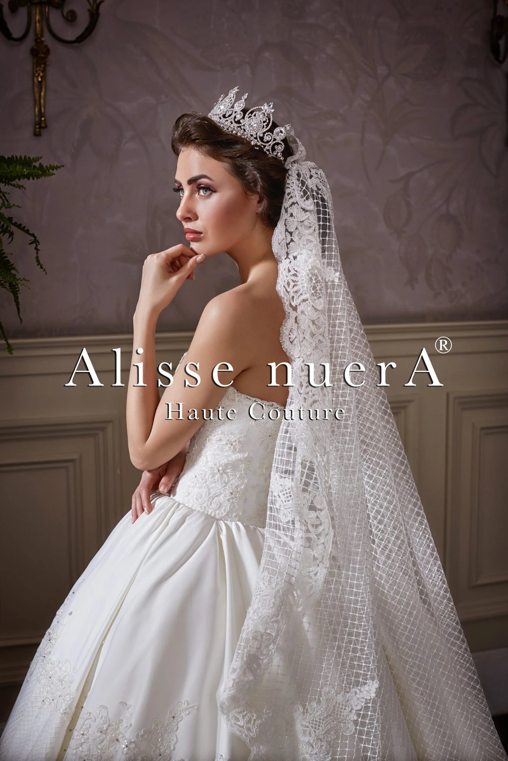 Strapless Vintage Wedding Dress with Fishnet Tulle Bridal Veil Strapless Vintage Wedding Dress with Fishnet Tulle Bridal Veil