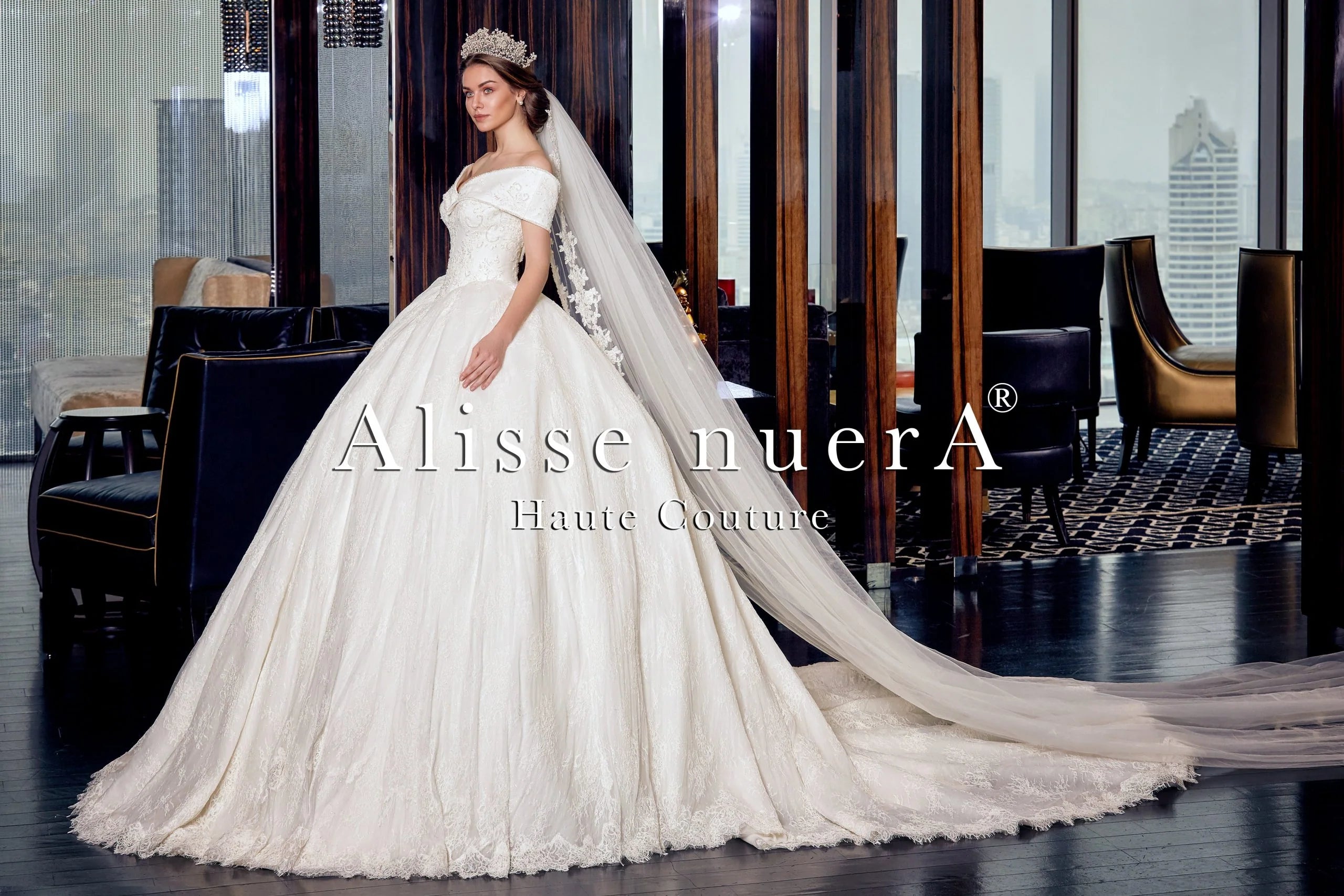 Vintage Look Ivory Empress Wedding Dress with Off Shoulder Neckline Vintage Look Ivory Empress Wedding Dress with Off Shoulder Neckline
