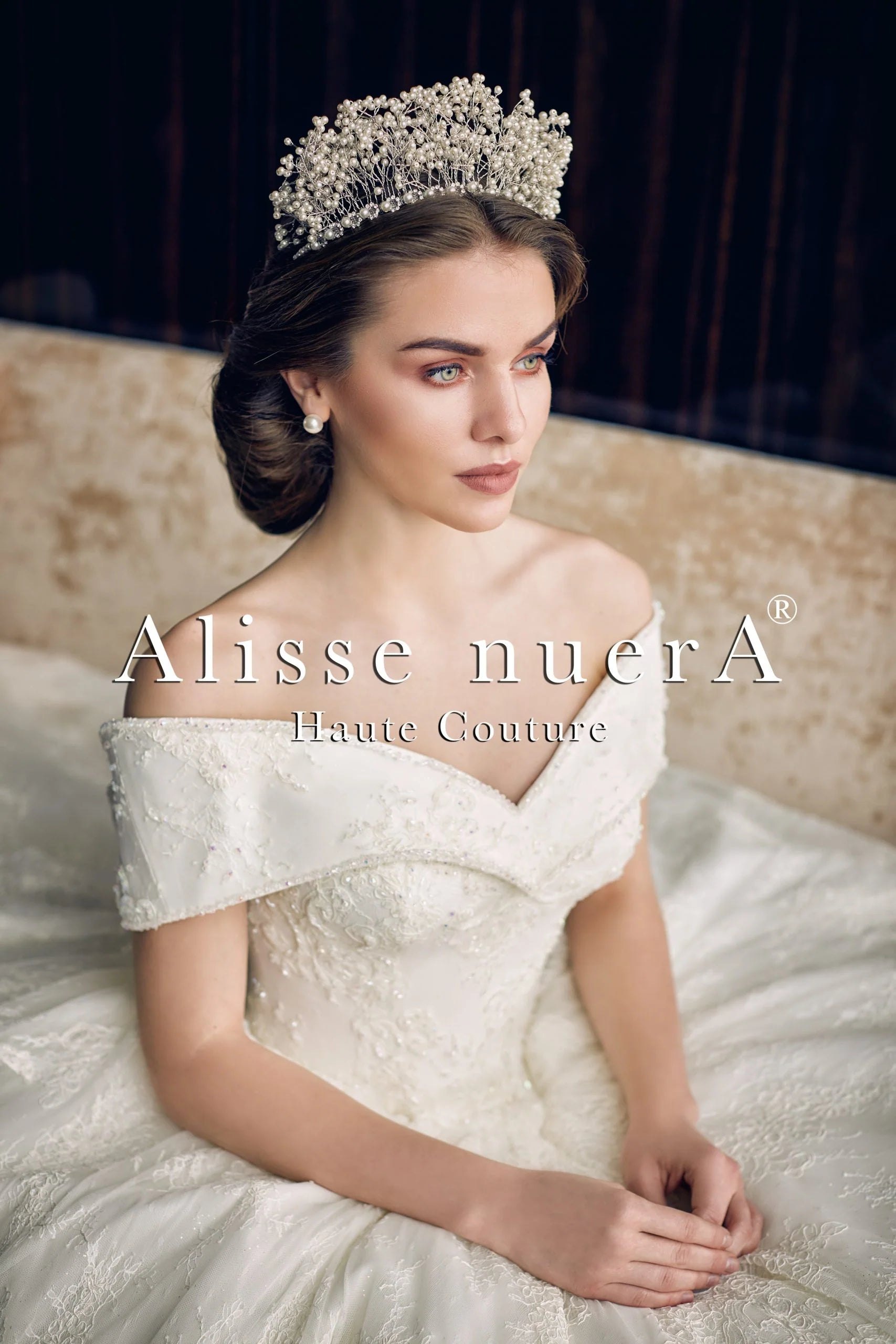 Vintage Look Ivory Empress Wedding Dress with Off Shoulder Neckline Vintage Look Ivory Empress Wedding Dress with Off Shoulder Neckline