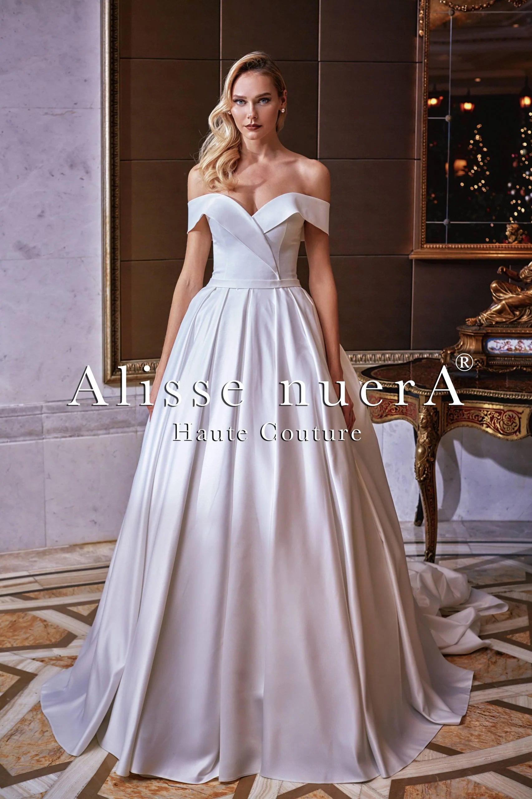 Winter White Satin A Line Cut Bridal Dress