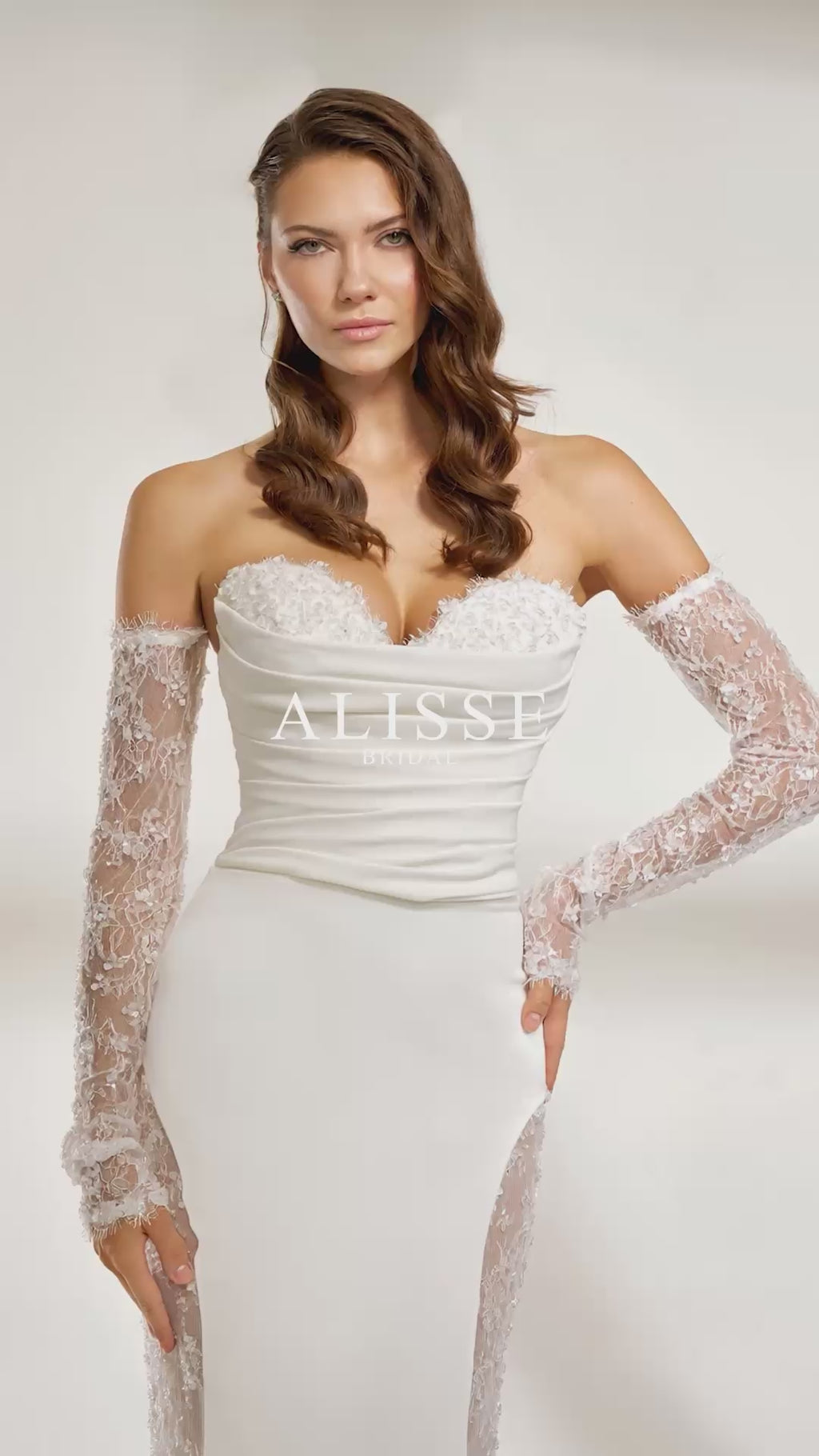 Embroidered Lace Mermaid Wedding Dress with Detachable Sleeves - Alisse Bridal 2 / White / French Lace