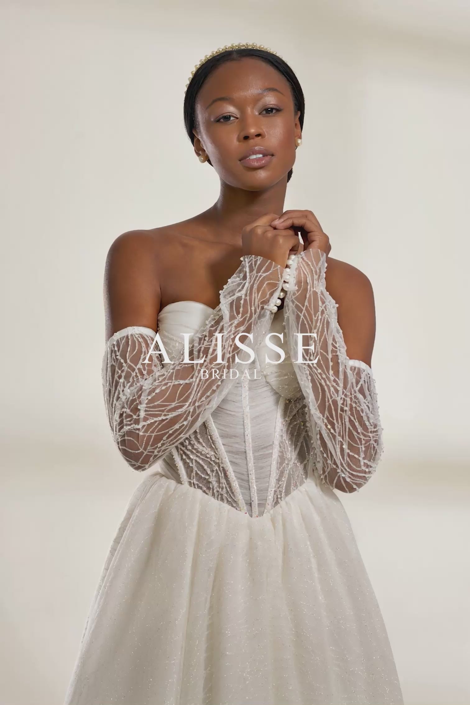 Corset-Style A-Line Wedding Dress with Detachable Sheer Sleeves and Embellishments