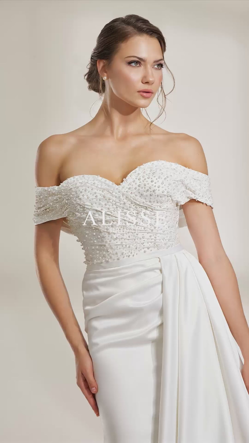 Off the Shoulder Satin Sheath Wedding Dress with Draped Bodice and